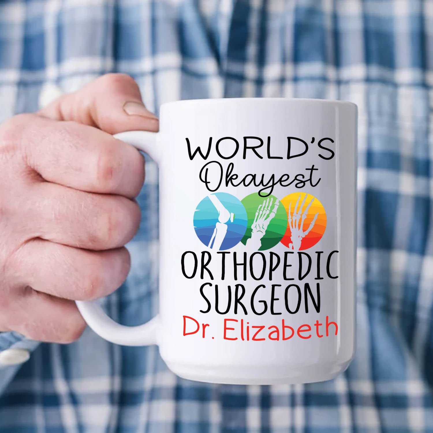 Personalized Orthopedic Surgeon Coffee Mug - 11oz & 15oz Custom Name Travel Mug - World's Okayest Orthopedic Surgeon Gift for Doctors - Great for Office, Hospital & Christmas Gifts for Men & Women