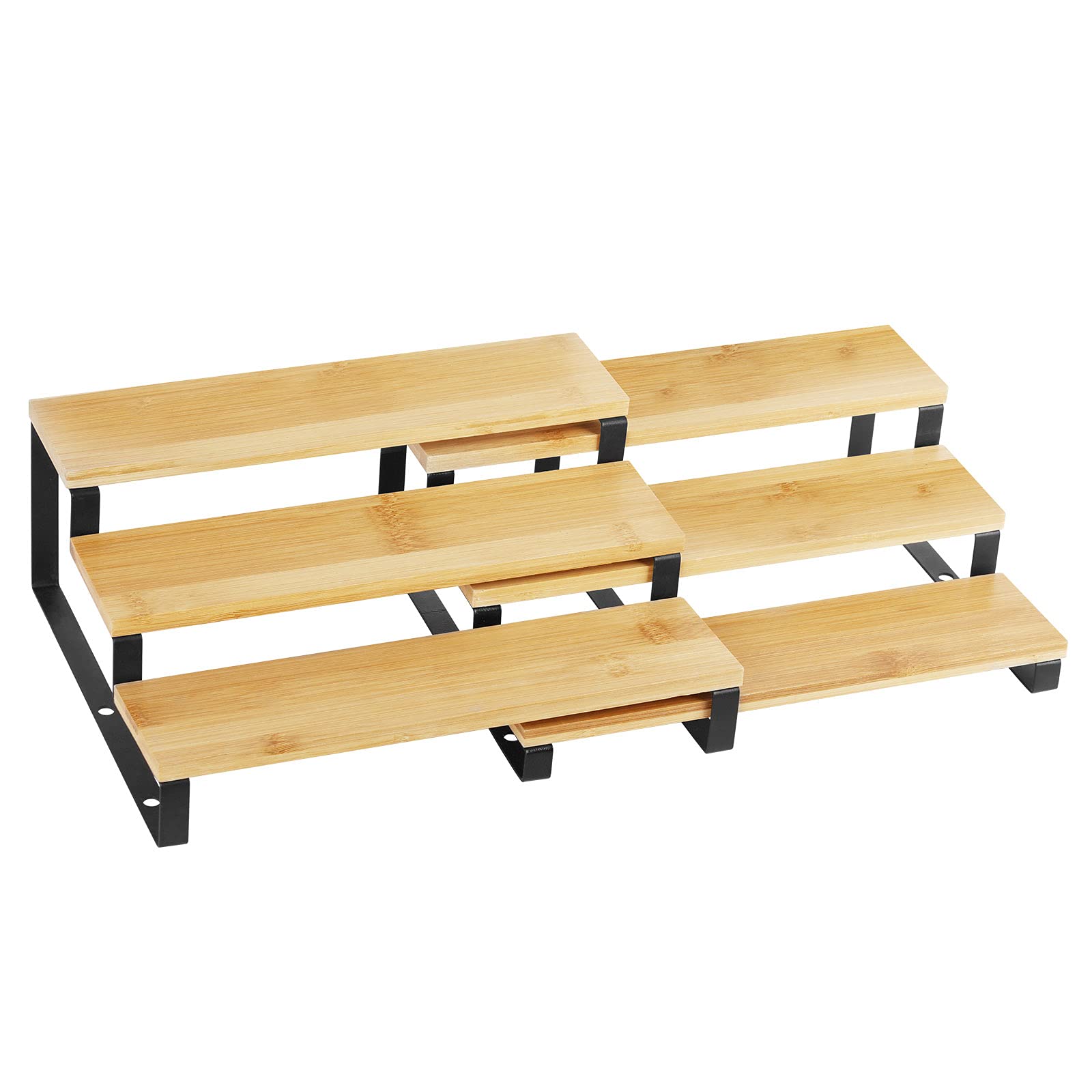 3-Tier Expandable Bamboo Spice Rack - Kitchen Cabinet Organizer with Step Design, Pantry Shelf for Countertop Storage (Set of 2) - Perfect for Organizing Spices, Condiments, and Small Kitchen Items