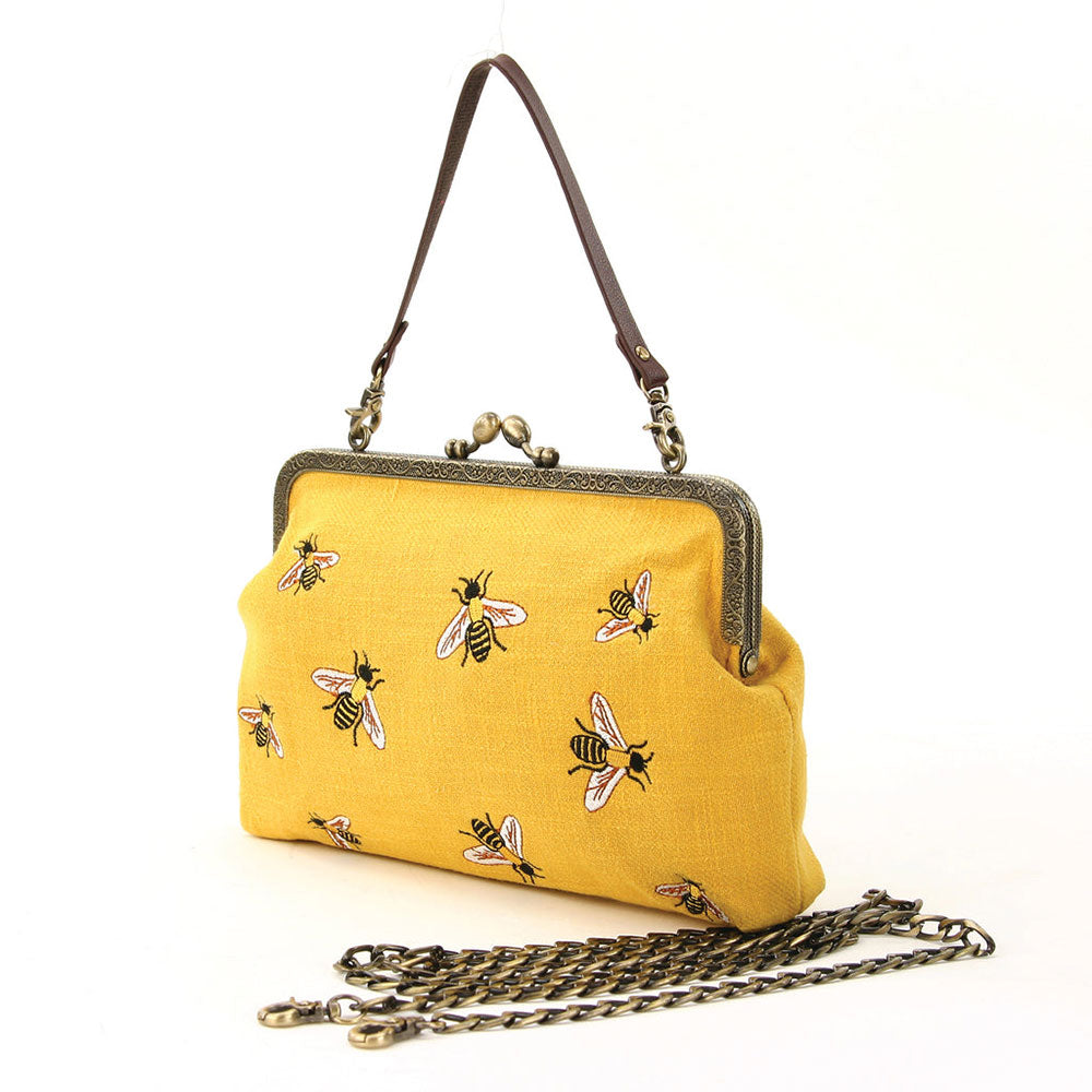 Vintage Kisslock Handbag for Women - Retro Yellow Clutch Purse with Gold Hardware | Perfect for Evening Parties, Weddings & Special Occasions