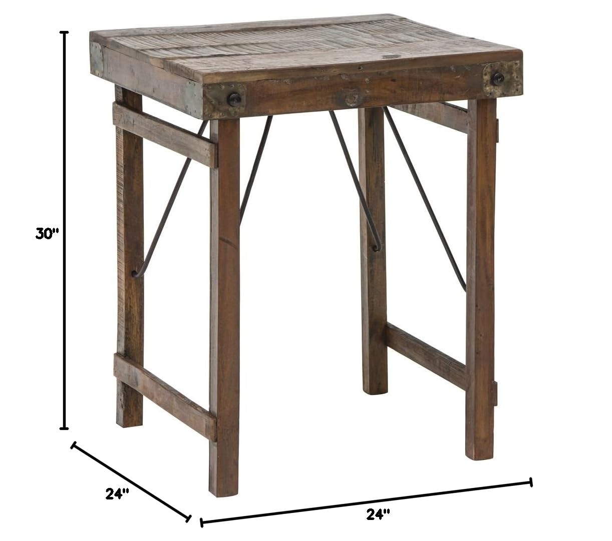 Recycled Wooden Side Table with Folding Legs - KALALOU NGN1122 - Compact & Space-Saving Accent Table for Small Spaces, Bedroom, Living Room, or Balcony