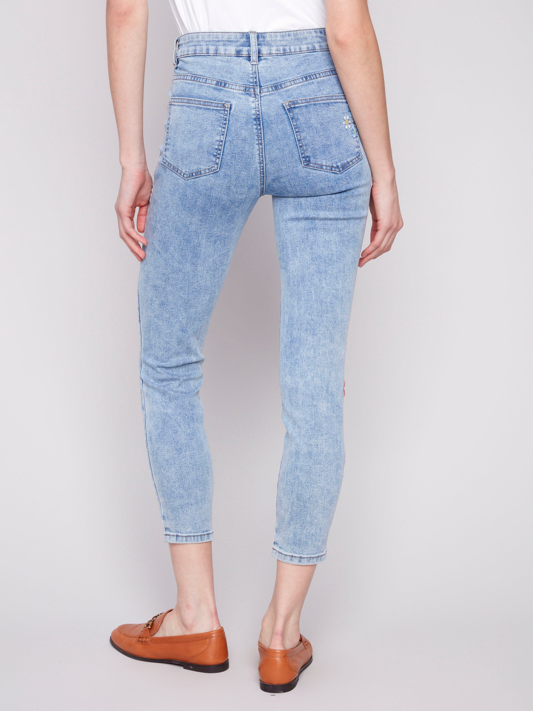 Floral Embroidered Skinny Jeans for Women - Light Blue Denim Stretch Pants - Perfect for Casual Outfits & Date Nights