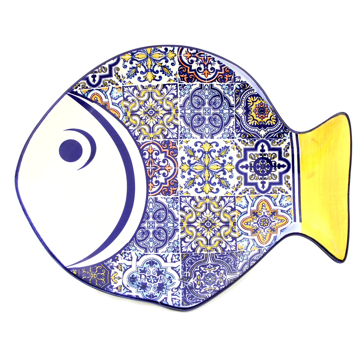 Hand-Painted Traditional Portuguese Ceramic Fish Plate - Authentic Azulejo Style Decorative Dish for Wall Display or Serving Tapas