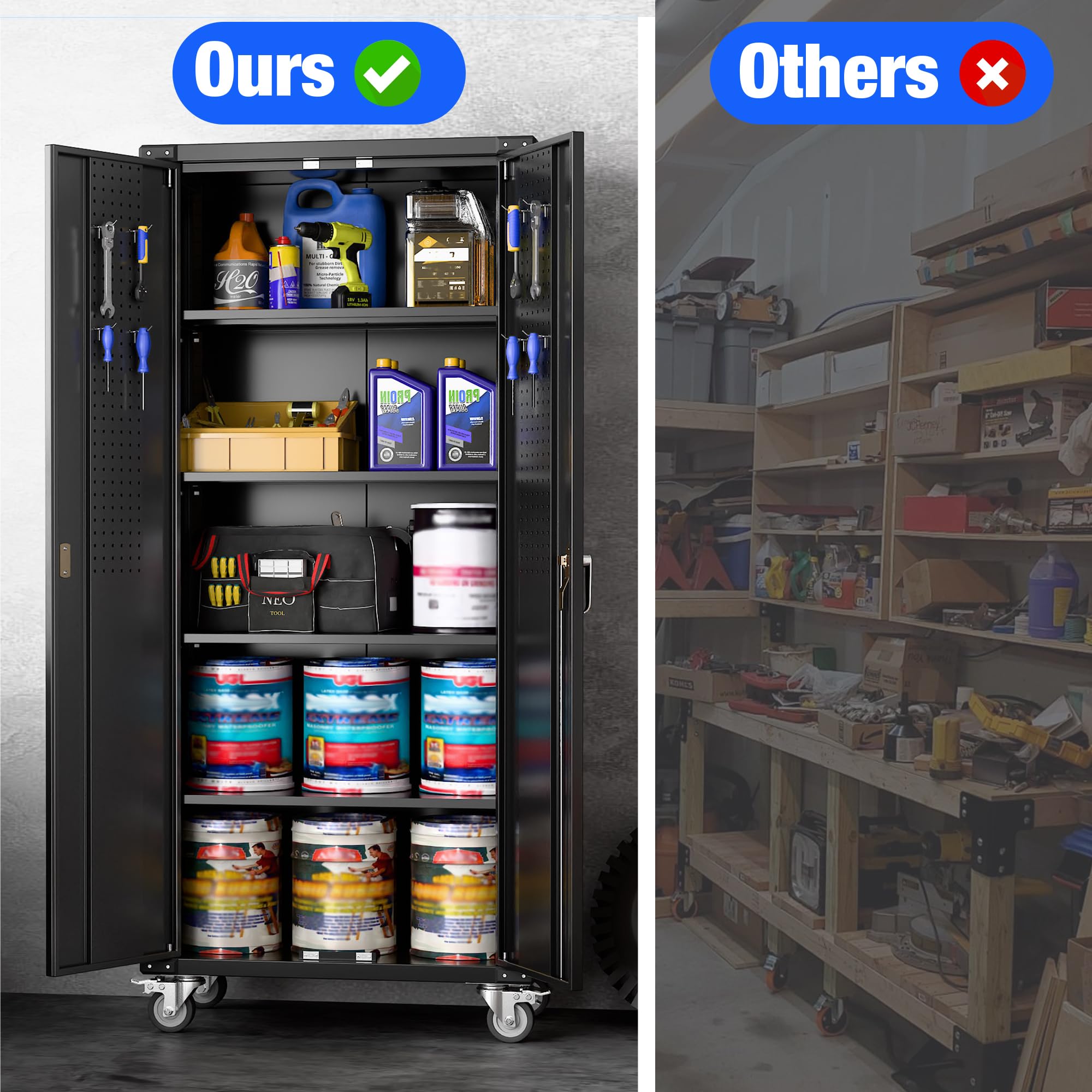 Heavy-Duty Metal Storage Cabinet with Wheels - 72