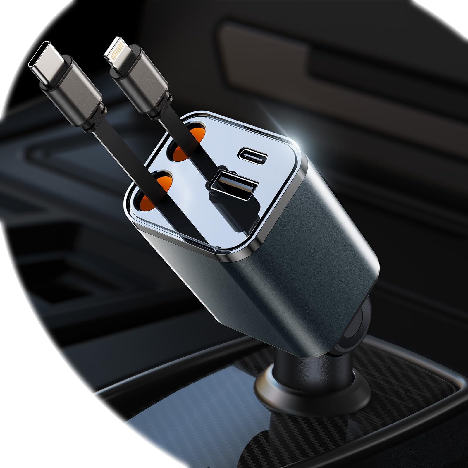 87W Mini Retractable Car Charger - Fast USB C Charger for iPhone 16/15/14/13/12 & Android - Compact Travel Essential & Road Trip Accessories (Perfect Gift for Men & Women) - Charge On-The-Go During Commutes, Road Trips & Travel Adventures