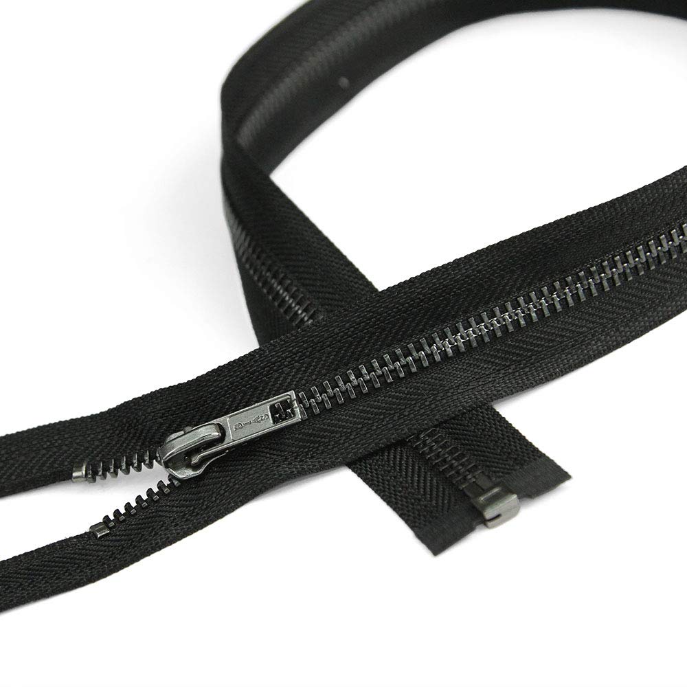 #5 Open End Zipper with Gunmetal Teeth - 22 Inch Black Nylon Separating Zipper for Jackets, Bags & DIY Projects | Bias Bespoke Premium Quality