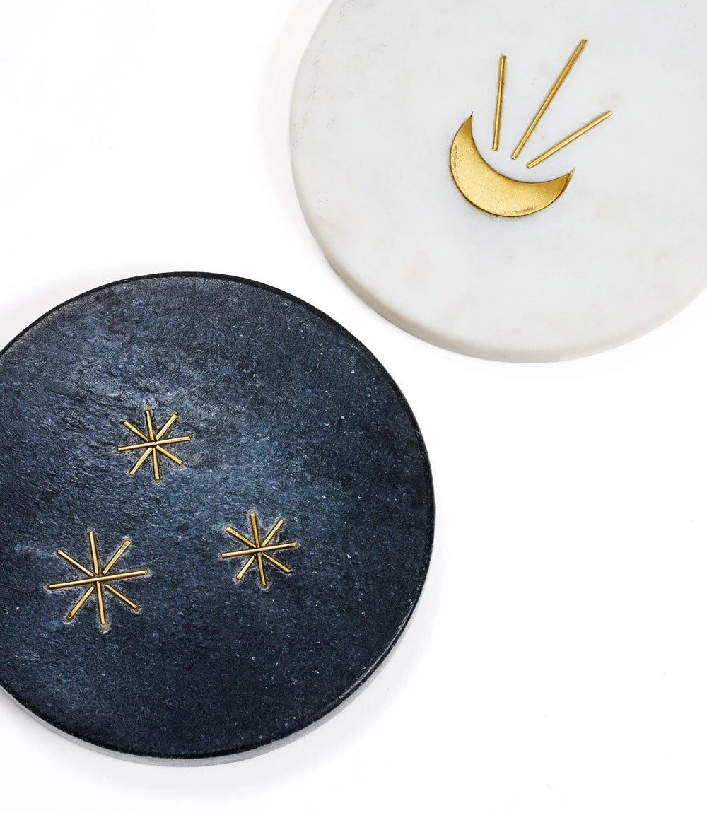 Moon & Stars Marble Coasters Set of 4 - Elegant Stone Drink Coasters for Coffee Table, Bar, Office - Perfect Gift for Home Decor & Housewarming