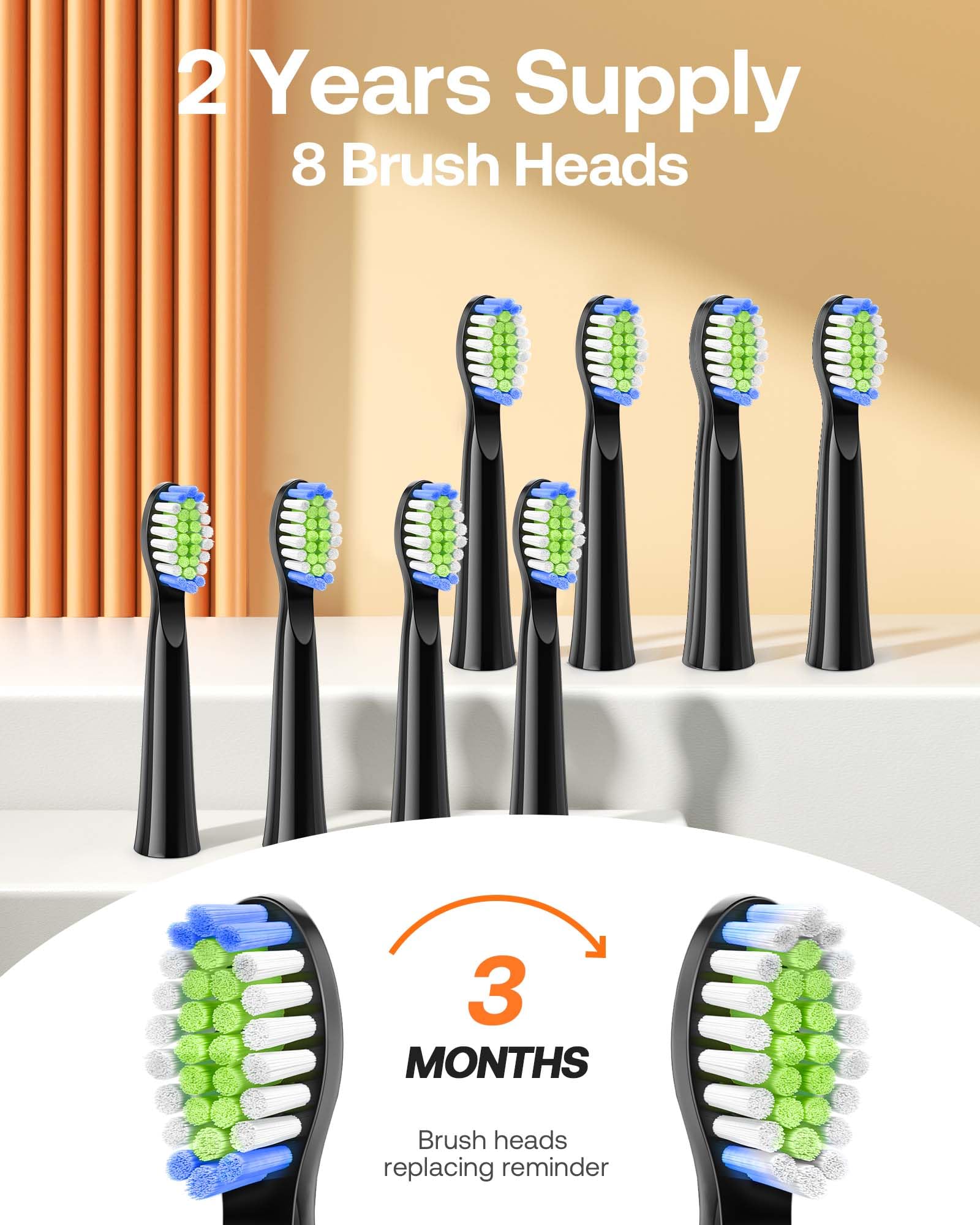 Bitvae Electric Toothbrush for Adults - Rechargeable Ultrasonic Toothbrush with 8 Brush Heads, 5 Cleaning Modes & Smart Timer - ADA Accepted (Black D2) - Perfect for Travel, Home Use & Gifts