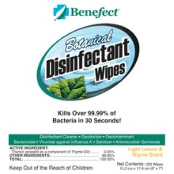 Benefect Botanical Disinfectant Wipes - 750 Count (3 Packs of 250) | All-Natural Sanitizing Wipes for Gym Equipment, Schools & Food Safe Cleaning | Kills 99.9% Germs | Eco-Friendly & Non-Toxic Disinfectant Wipes for High Traffic Areas