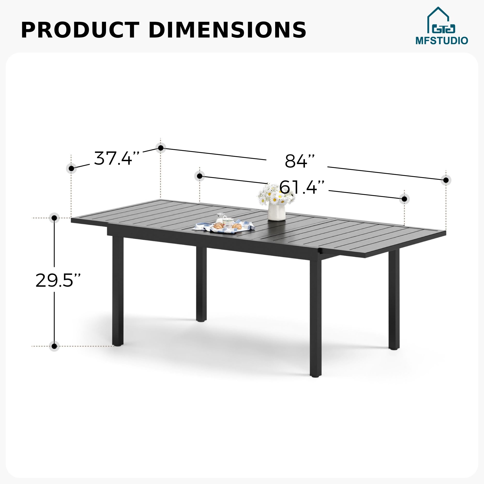 MFSTUDIO 7-Piece Outdoor Patio Dining Set - Extendable Metal Table & Rattan Chairs for 6 - Expandable Garden Furniture for Backyard, Deck, Poolside - Perfect for Outdoor Entertaining & Family Gatherings