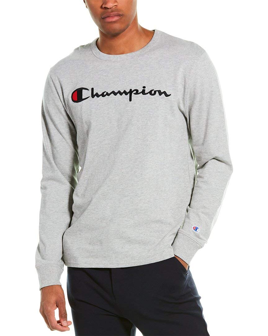 Champion Men's Heavyweight Cotton Long Sleeve T-Shirt with Logo - Classic Heritage Fit for Casual Wear, Gym & Outdoor Activities