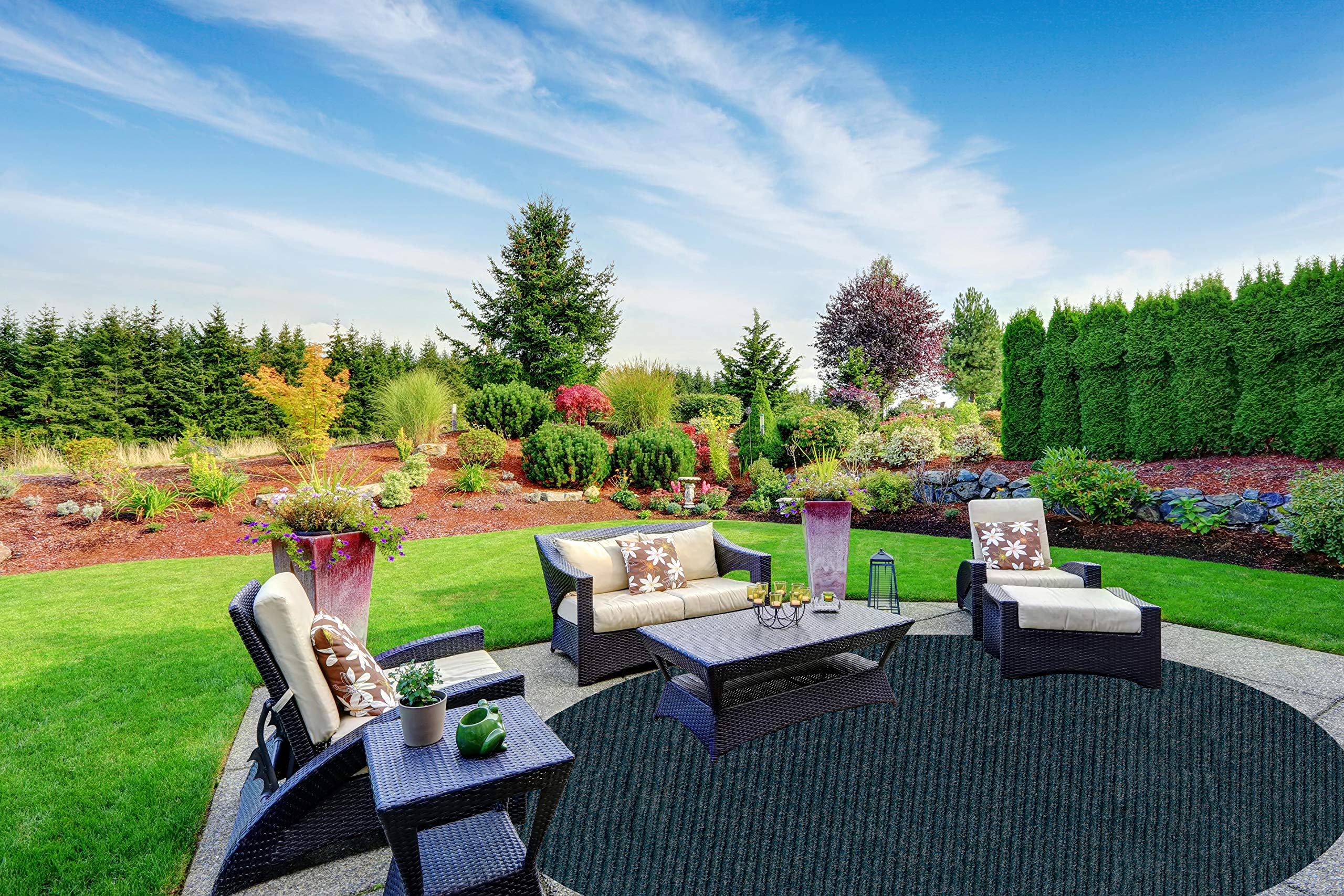 KOECKRITZ 9' Round Indoor Outdoor Area Rug with Non-Slip Rubber Backing - 1/4