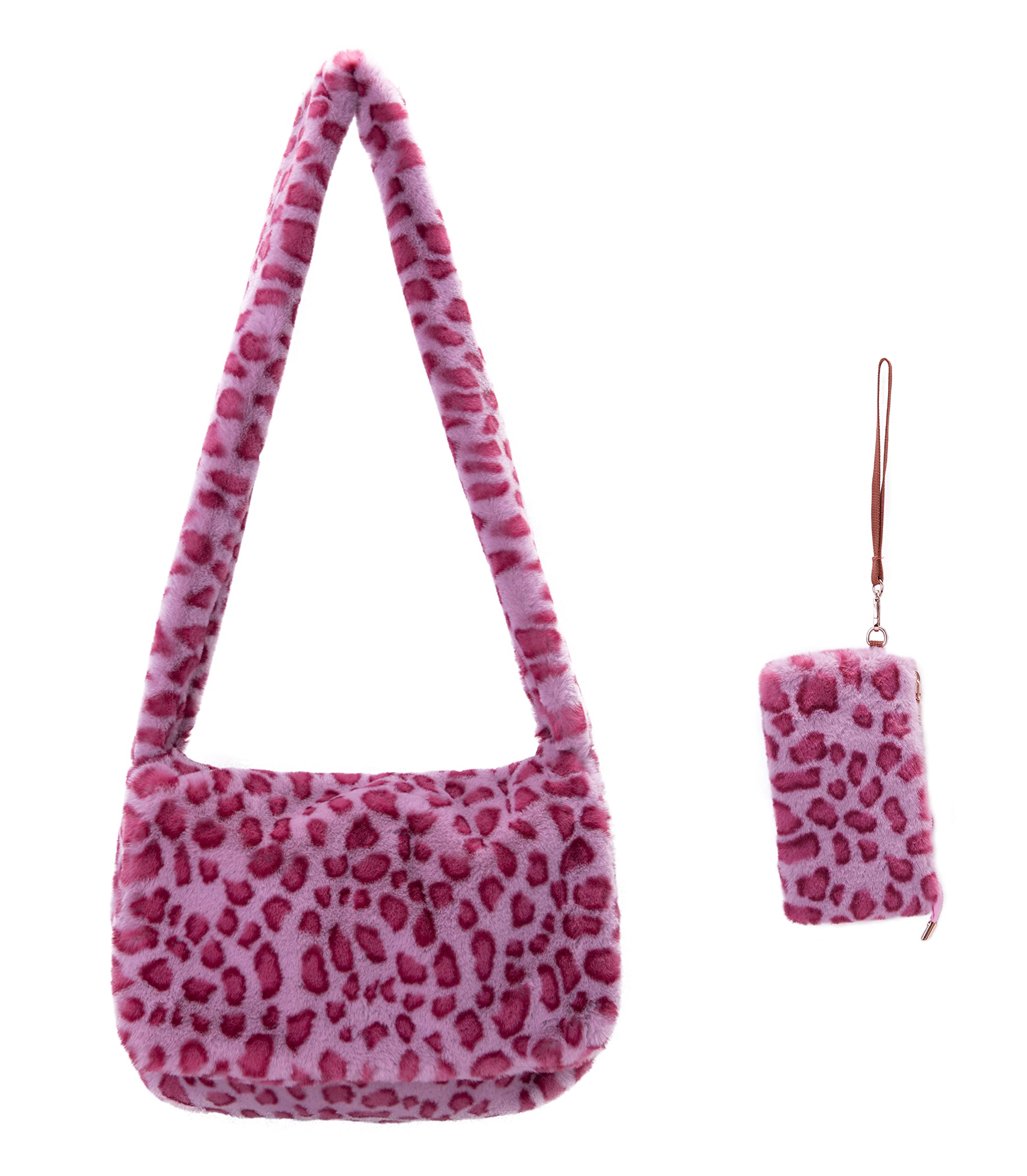 Stylish Faux Fur Crossbody Messenger Bag for Women - Soft Plush Leopard Print Tote Purse, Y2K Fashion Accessory for School, Campus & Daily Use