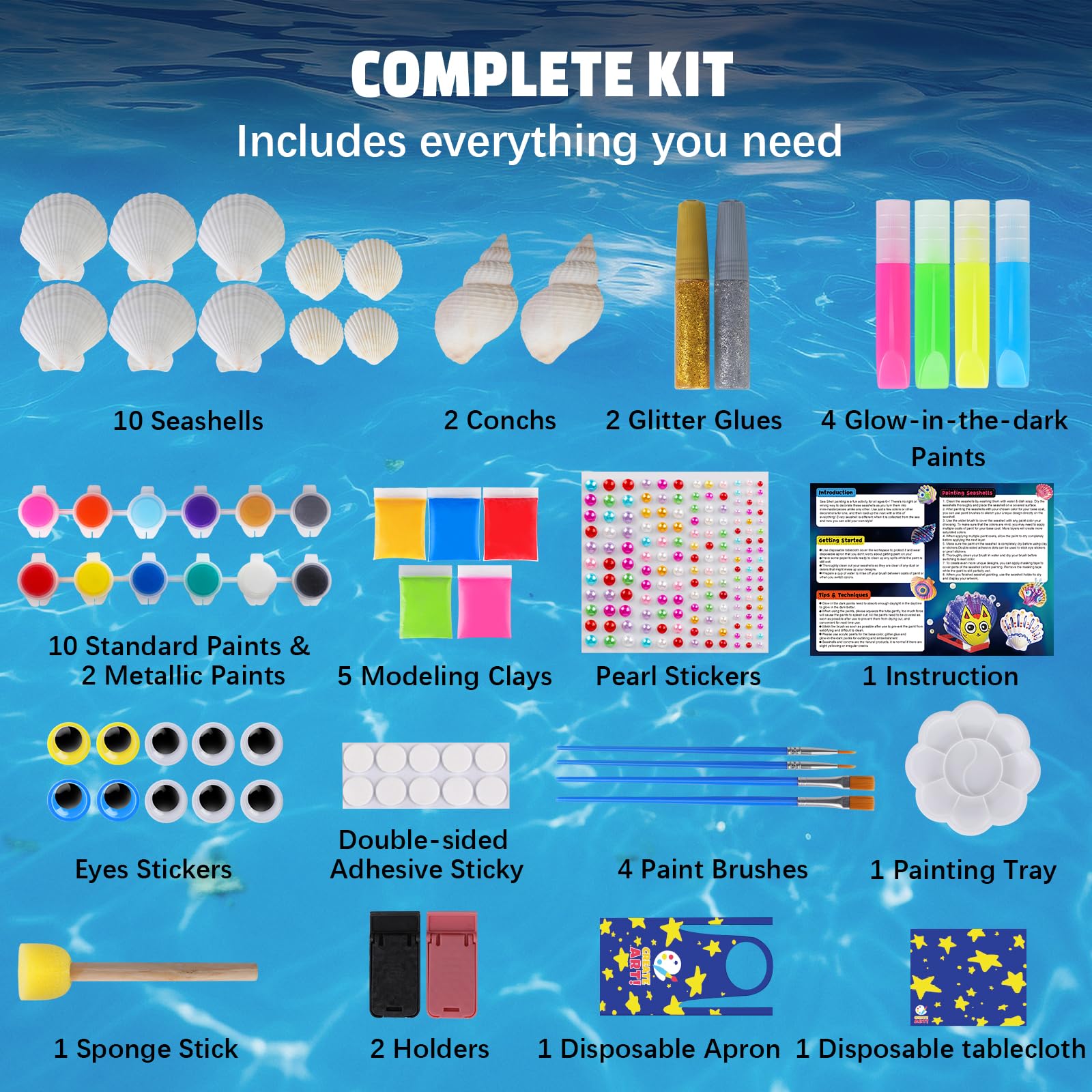 EPUMP Glow in The Dark Shell Painting Kit for Kids Ages 6-12 - Creative Arts & Crafts Supplies with 20+ Sea Shells, Non-Toxic Paints & Brushes - Perfect Christmas Birthday Gift for Boys & Girls | Fun DIY Activity for Beach Themed Parties & Home Decor