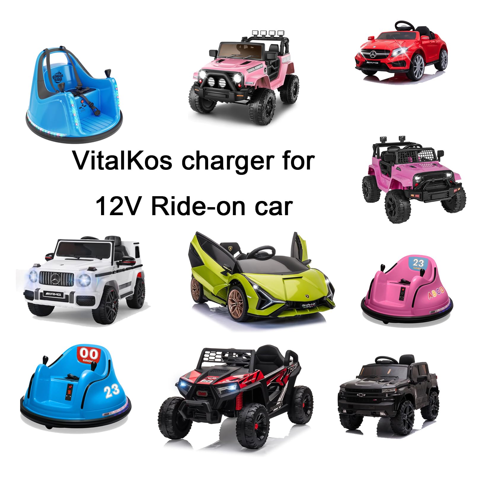 12V Kids Ride-On Car Charger - 0.5A Energy Saving Battery Charger for Chevrolet Silverado, Trail Boss, LT Flybar, Bumper Cars, Electric Vehicles, Jeep & Dodge | Perfect for Home Use, Outdoor Play & Toy Vehicle Maintenance