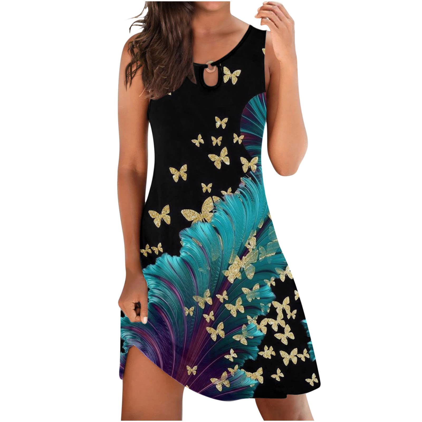 Anjikang Women's Floral Boho T-Shirt Dress - 2023 Summer Spring Cold Shoulder Short Sleeve Dress for Casual Outings, Beach Vacations & Date Nights