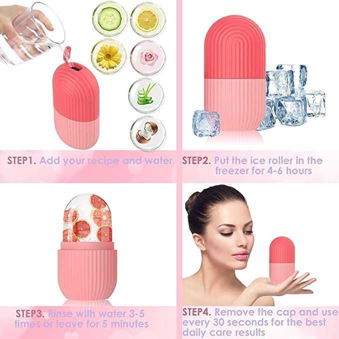 Urban SS Facial Ice Roller for Glowing & Tightened Skin - Reusable Silicone Ice Roller Massager (Pink) | Reduce Puffiness & Dark Circles | Perfect for Morning Routine & Post-Workout Skin Care