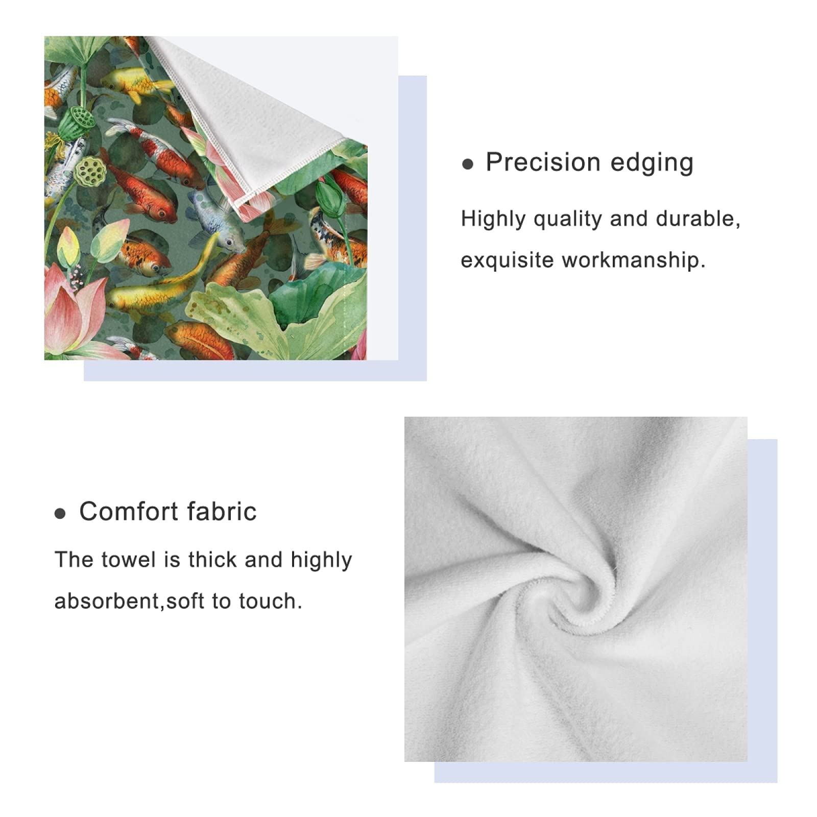 3-Piece Koi Fish with Flower Bath Towel Set - Soft Absorbent Bath, Hand & Wash Cloths for Bathroom, Hotel, Spa | Luxury Home Decor, Beach & Gym Essentials