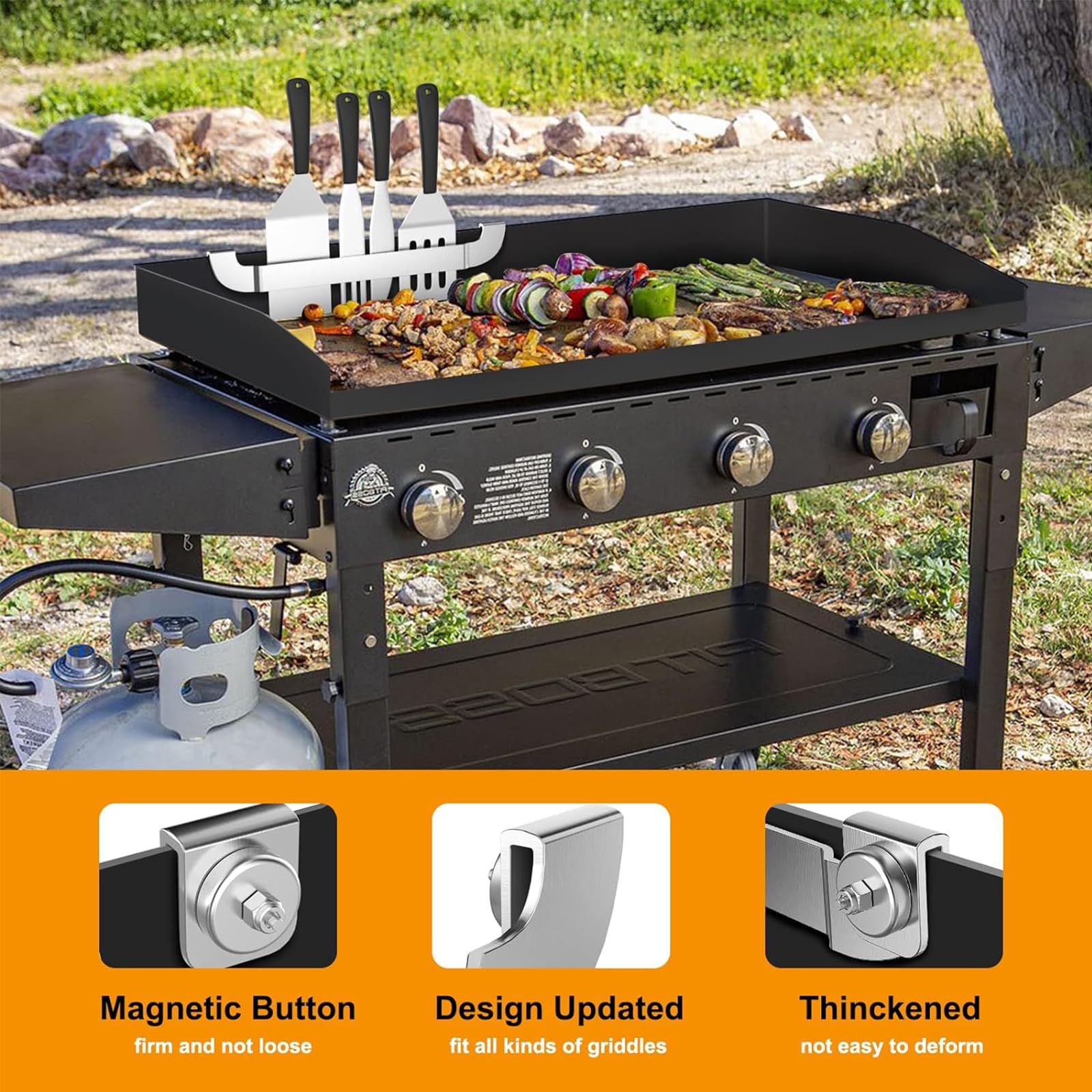 10 Inch Magnetic Spatula Holder - Stainless Steel Grill Tool Rack for Blackstone Flat Top Griddle & BBQ Accessories (2 Pack) - Perfect for Outdoor Cooking, Camping & Backyard Grilling