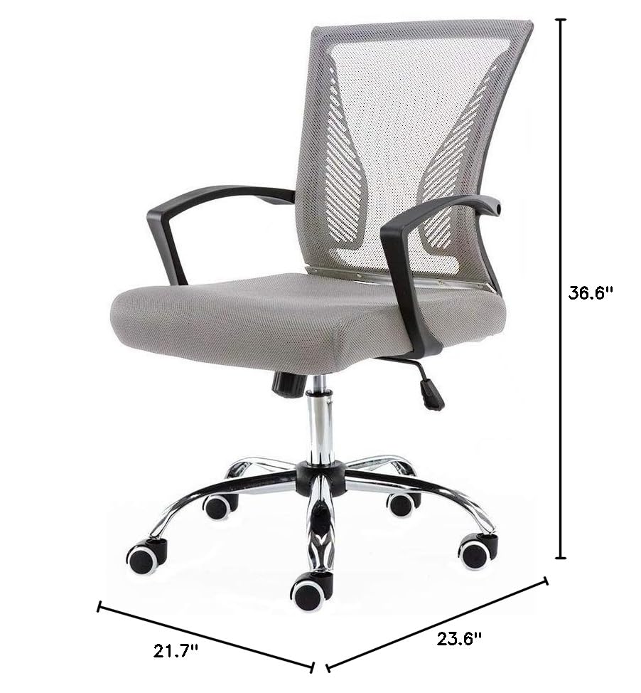 Modern Mid-Back Mesh Office Chair with Adjustable Armrests - Ergonomic Breathable Gray & Black Desk Chair with Height Adjustment & Smooth Rolling Casters - Perfect for Home Office, Gaming & Workspace