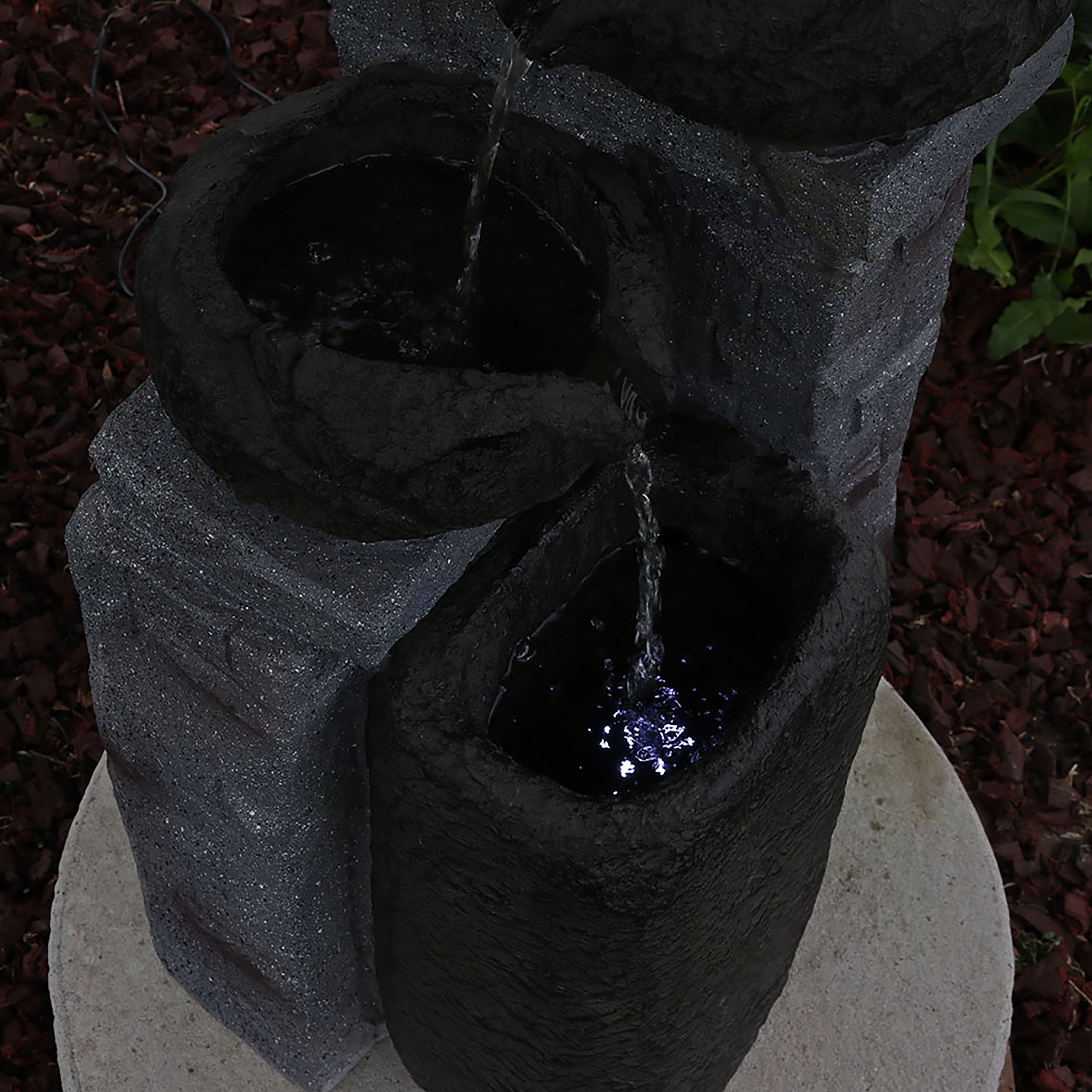 Sunnydaze Cascading Stone Bowls Solar Powered Fountain with Battery Backup - Outdoor Garden Water Feature for Patio, Yard, and Landscape Decor