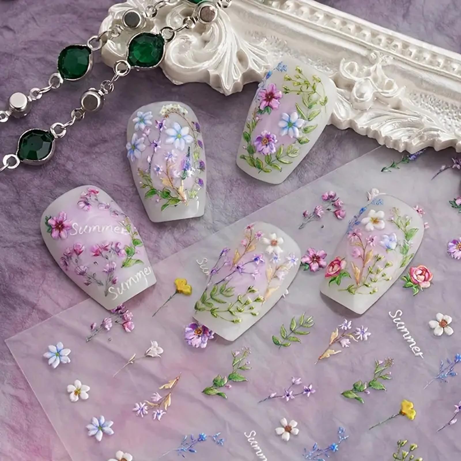 5D Floral Nail Art Stickers - Spring Daisy Flower Decals, Self-Adhesive Manicure Supplies for Women, Cute Embossed Nail Accessories (1pc) - Perfect for DIY Nail Design, Home Spa & Spring Party Nail Decorations