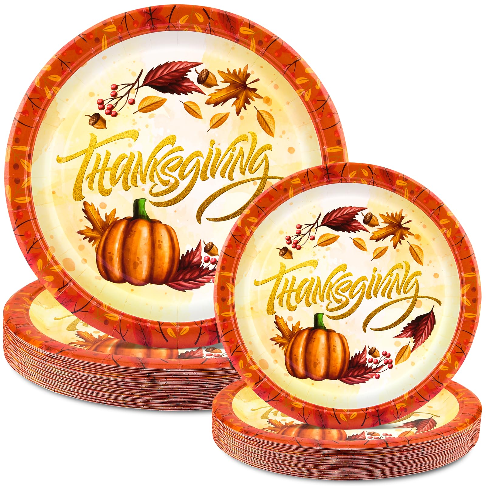 EPHYO 50-Pack Thanksgiving Paper Plates 7in & 10in - Fall Disposable Plates with Leaves & Pumpkin Design, Autumn Harvest Compostable Dinnerware for Dessert, Appetizer, Cake & Party Supplies | Perfect for Thanksgiving Dinner, Family Gatherings & Holiday Celebrations