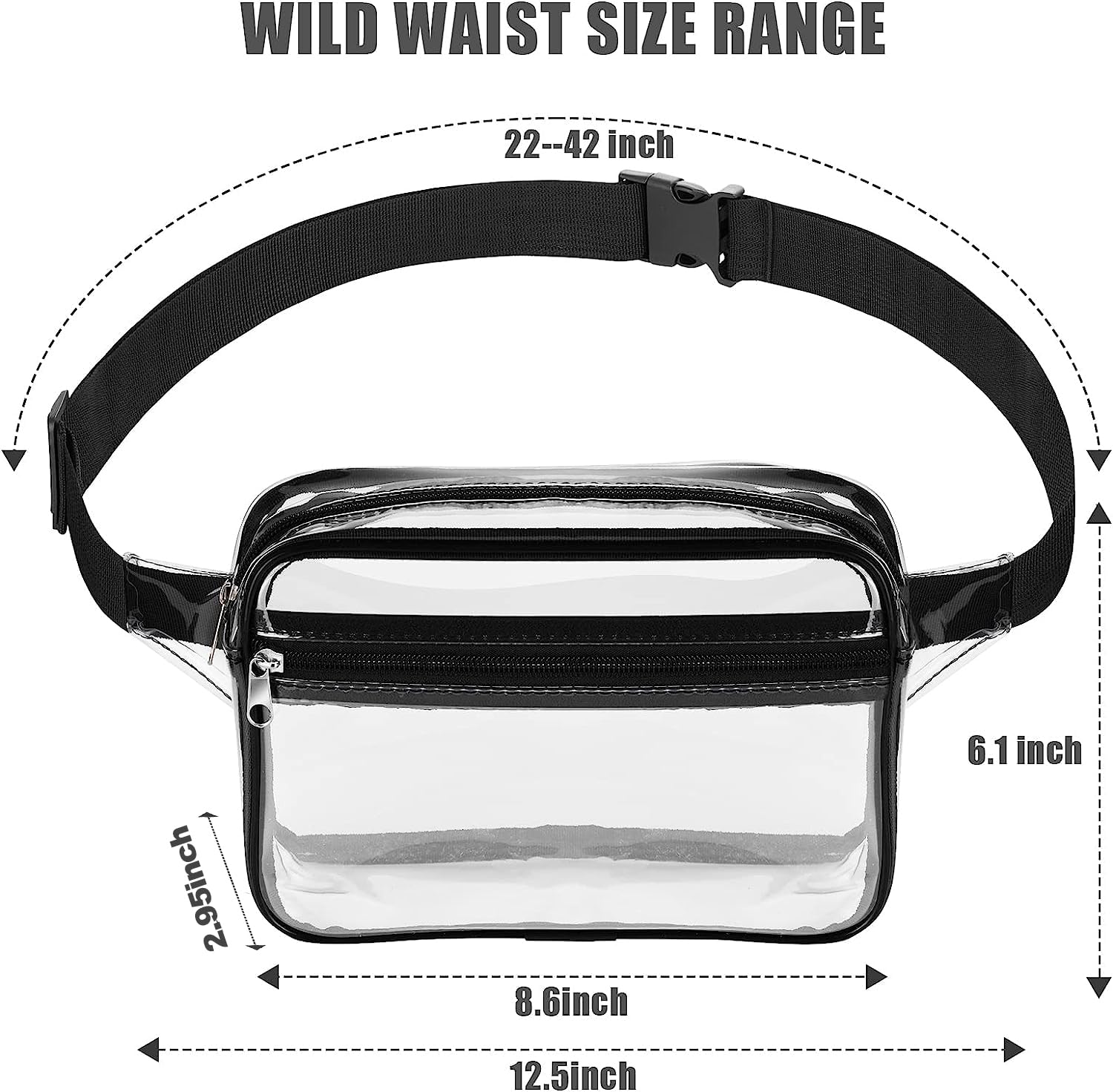 Clear Fanny Pack for Women & Men - Waterproof PVC Stadium Approved Waist Bag with Double Layer & Zipper | Concerts, Festivals, Travel & Outdoor Activities