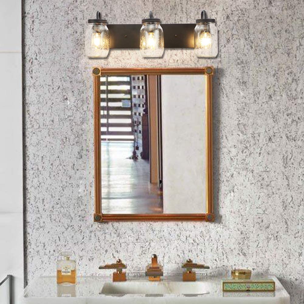 Vanity Glass Wall Lights - Mason Jar Black Wall Sconce for Bathroom, Farmhouse Decor - Perfect for Bathroom Vanity, Bedroom Accent, and Rustic Home Lighting