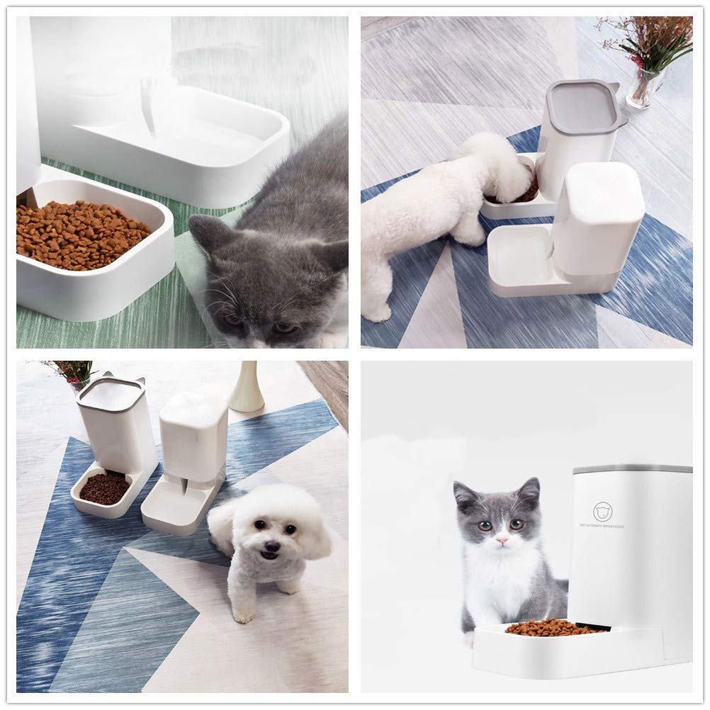 Automatic Gravity Pet Feeder & Water Dispenser for Cats & Dogs - No Spill Large Capacity Food Bowl for Small, Medium, Large Breeds (White) - Perfect for Home, Travel, and Office Use