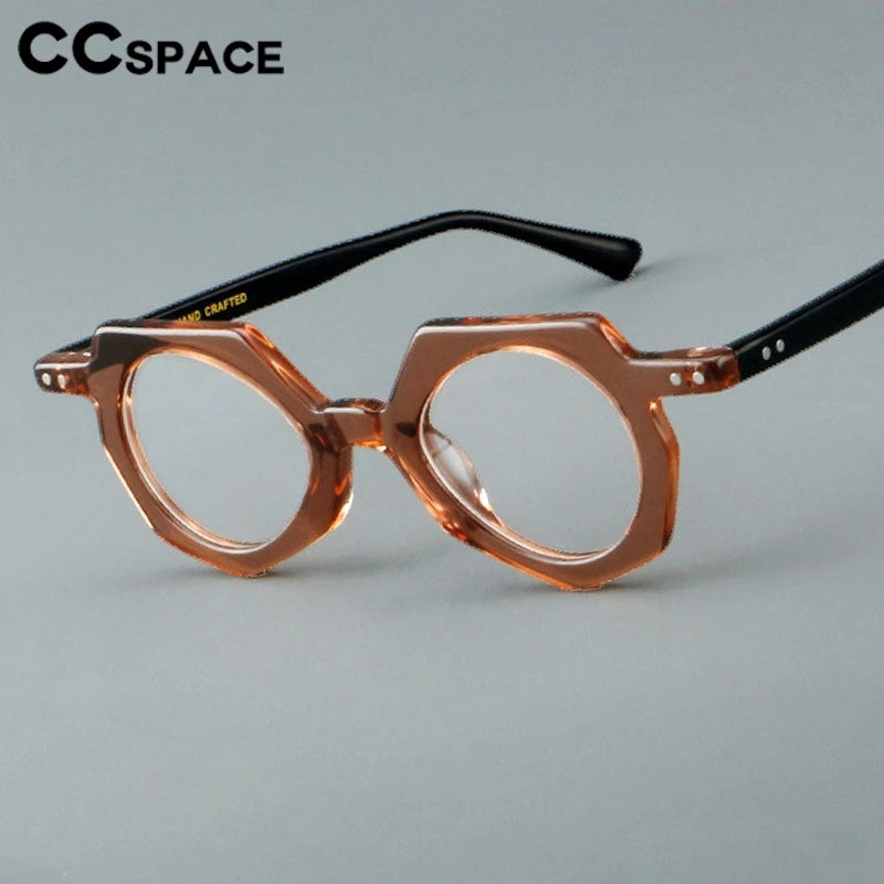 CCspace Unisex Full Rim Flat Top Polygon Round Acetate Eyeglasses 2473 - Stylish Retro Frame for Men & Women - Perfect for Reading, Fashion, and Daily Wear