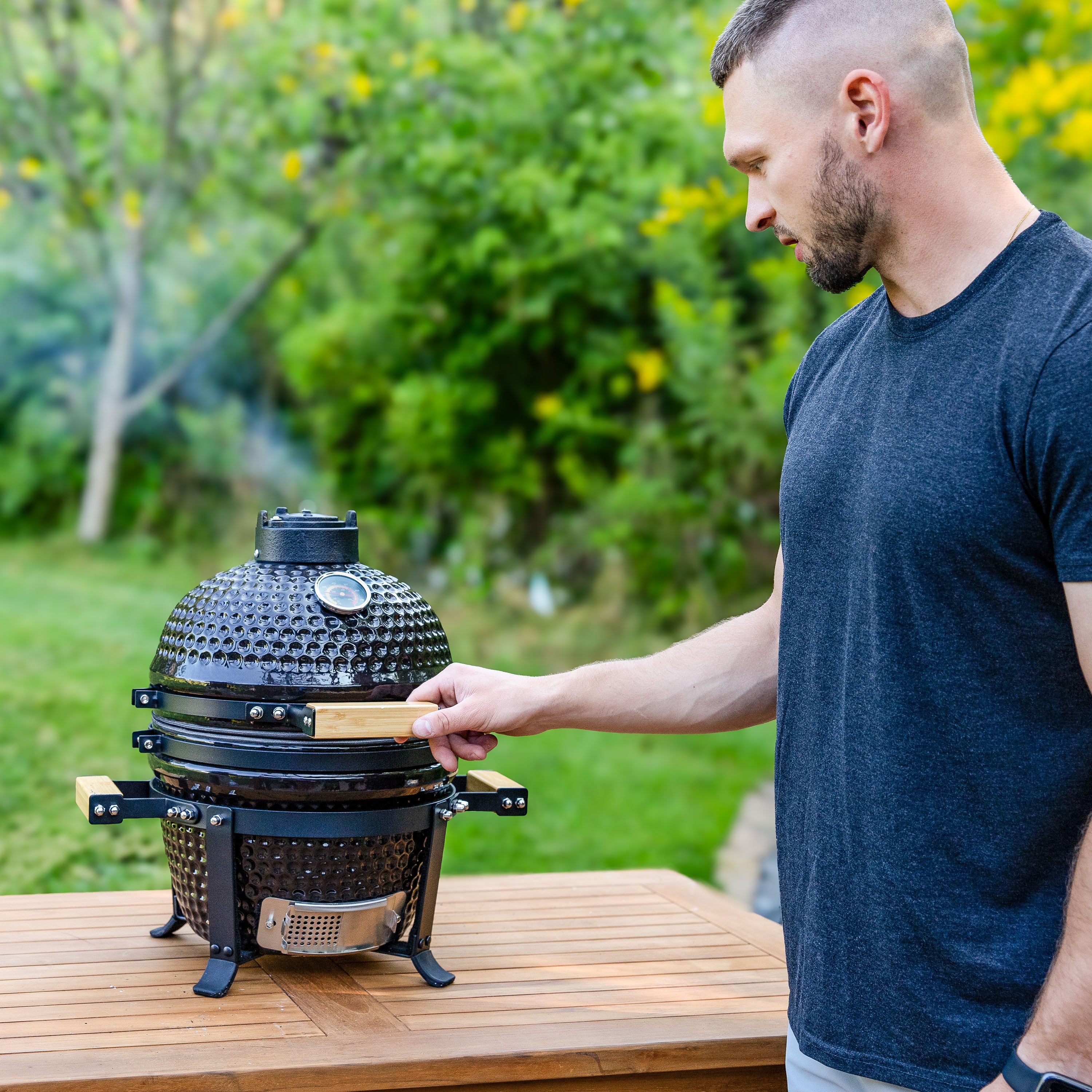 Portable Kamado Charcoal Grill and Smoker with Stand - Outdoor BBQ, Camping & Backyard Cooking - Perfect for Patio, Picnics & Tailgating