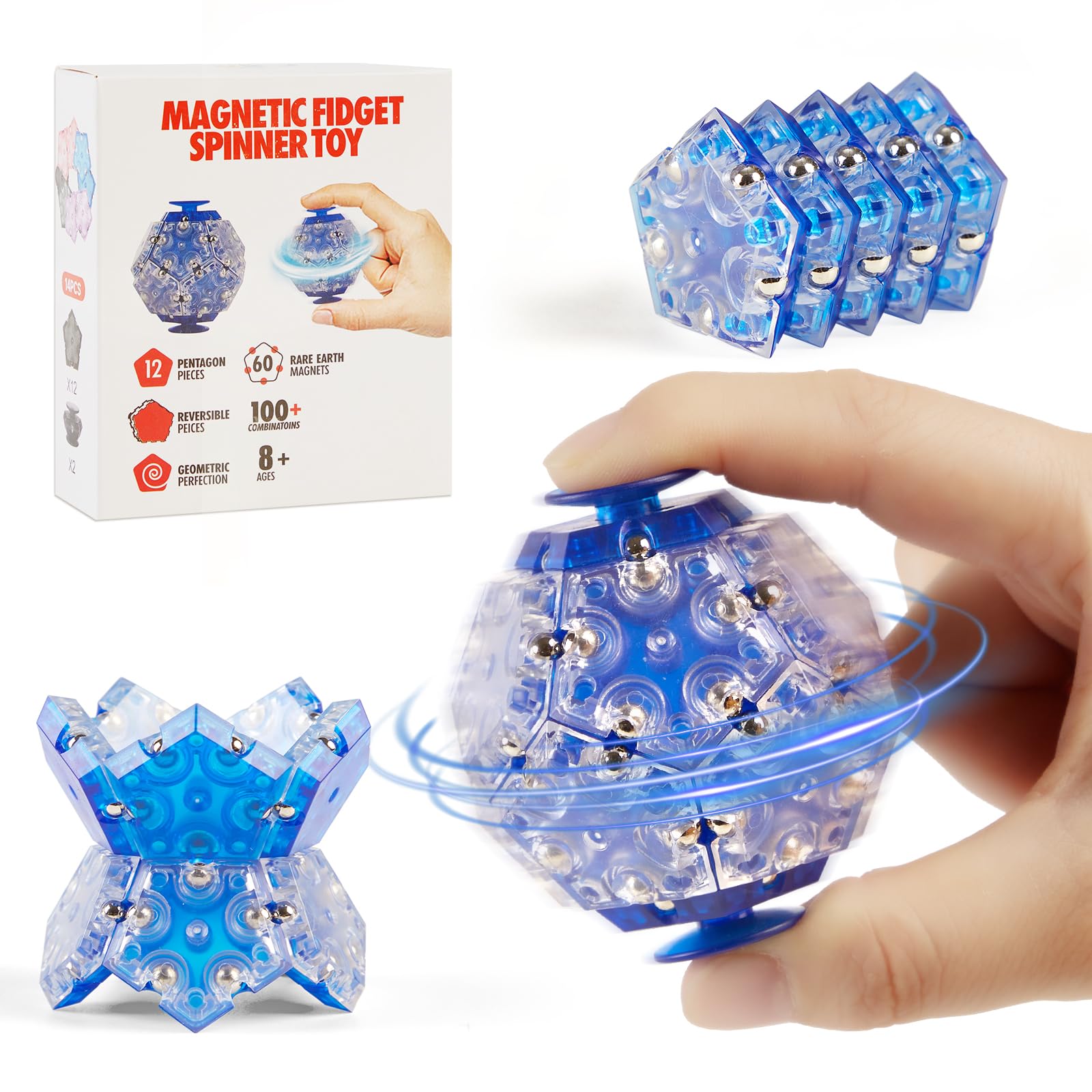Chefensty 14-Piece Magnetic Fidget Sphere Set - Stress Relief Building Blocks with Pentagons, Desk Magnet Toys for Adults | Office Relaxation, Anxiety Relief & Creative Play