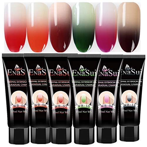 15ml 6-Pack Color Changing Poly Nail Extension Gel Kit - Thermal Nail Polish, Quick Building Gel for Nail Enhancements & Extensions - Perfect for Beginners & DIY Manicures at Home or Salon Use