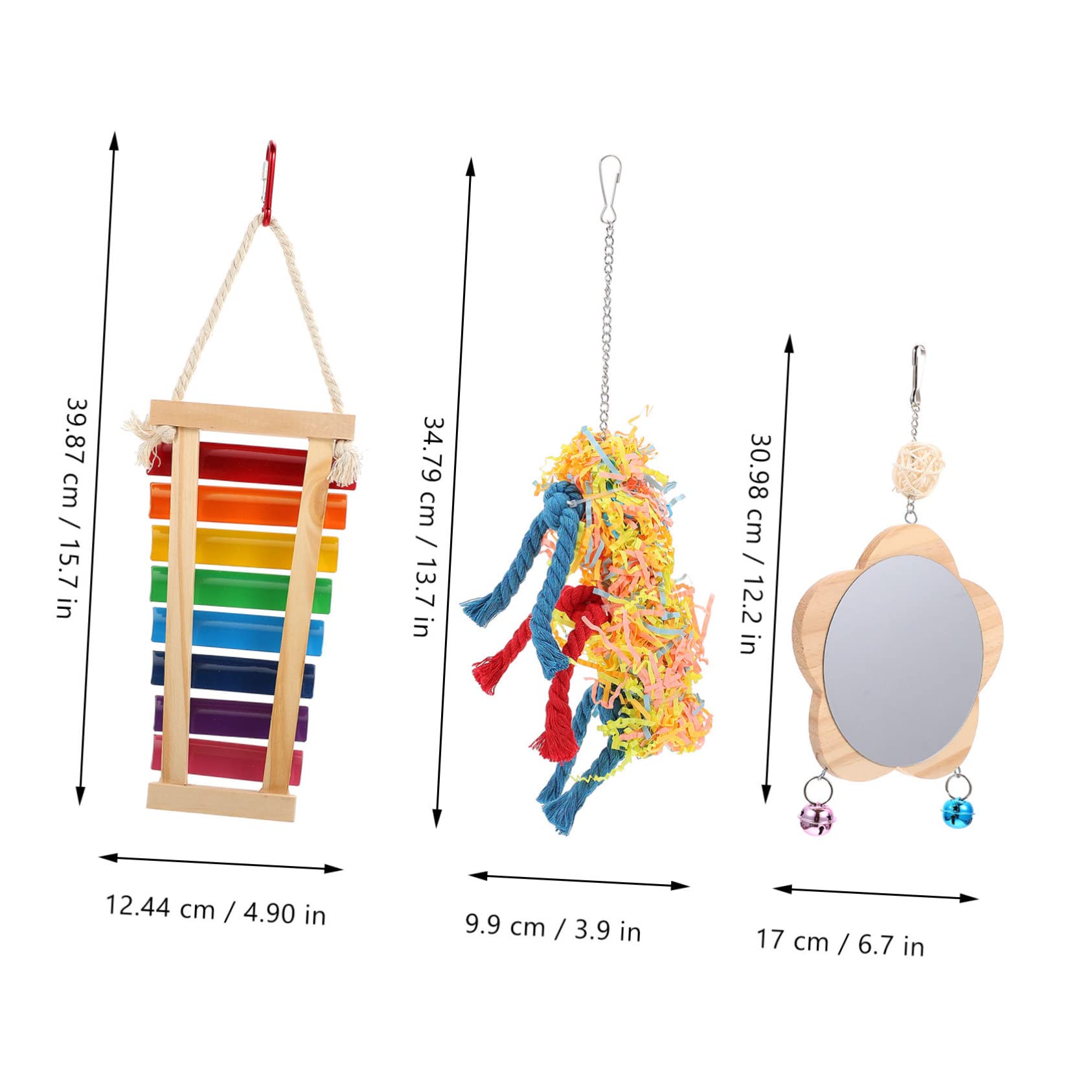 Balacoo 3-Piece Parrot Toy Set - Hanging Bell, Chewable Ladder & Pecking Toys for Birds - Natural Rattan Wooden Bird Cage Accessories - Perfect for Parrots, Cockatiels & Small Pets - Stimulating Play & Exercise Toys for Bird Cages & Chicken Coops