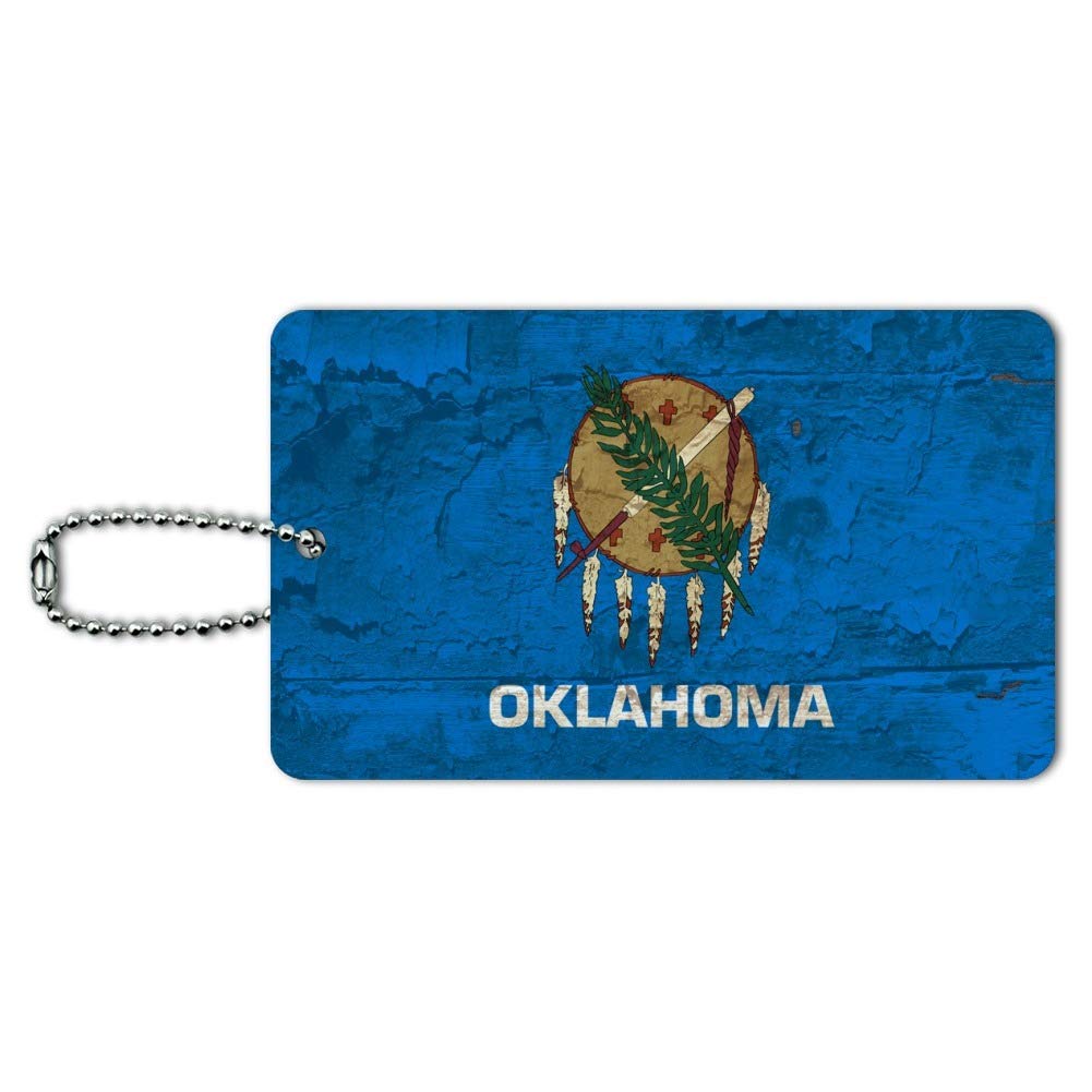 Vintage Distressed Oklahoma State Flag Luggage Tag - Personalized Suitcase ID Tag for Carry-On Bags, Travel Accessories | Perfect for College Students, Alumni & Travel Enthusiasts