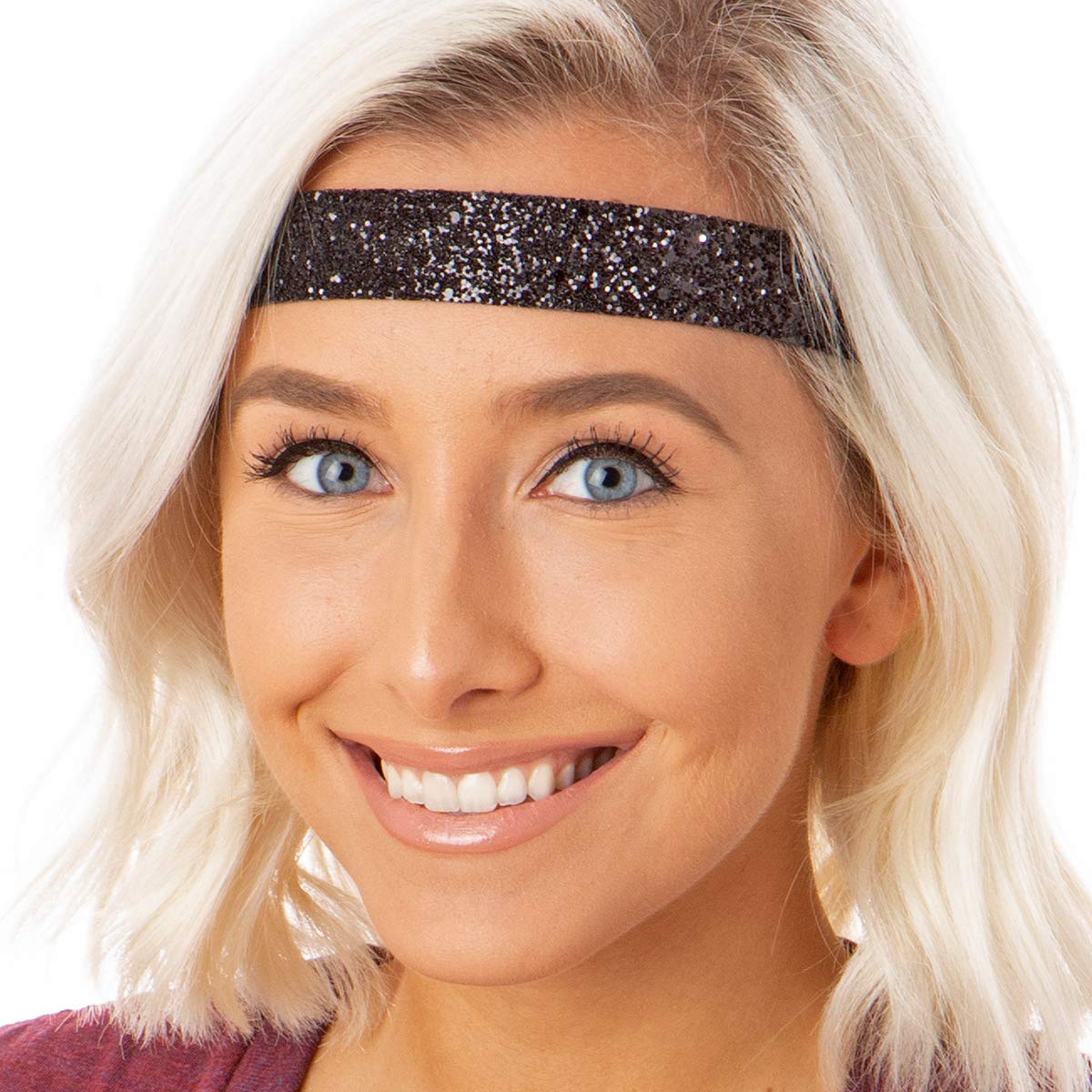 Hipsy Adjustable No Slip Bling Glitter & Fashion Printed Headbands for Women, Girls & Teens - Mixed 5-Pack (Grey Multi) - Perfect for Sports, Workouts, Yoga, School and Everyday Fashion Accessories