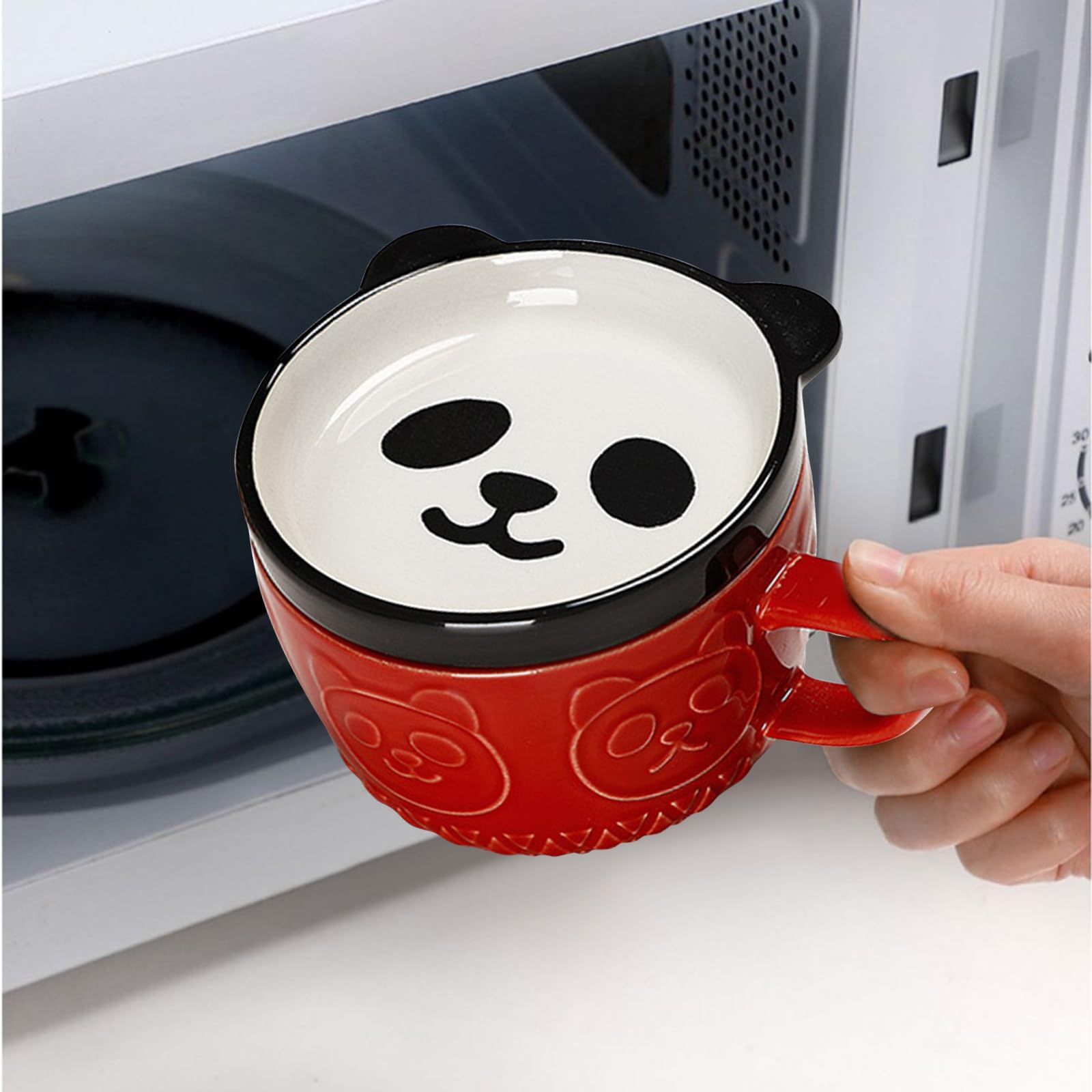 Kawaii Panda Coffee Mug with Lid - Cute Ceramic Tea Cup & Dessert Saucer Set for Women, Men, Kids - Perfect Christmas, Birthday Gift for Her, Wife, Mom, Grandma, Teacher - Ideal for Home, Office & Coffee Lovers