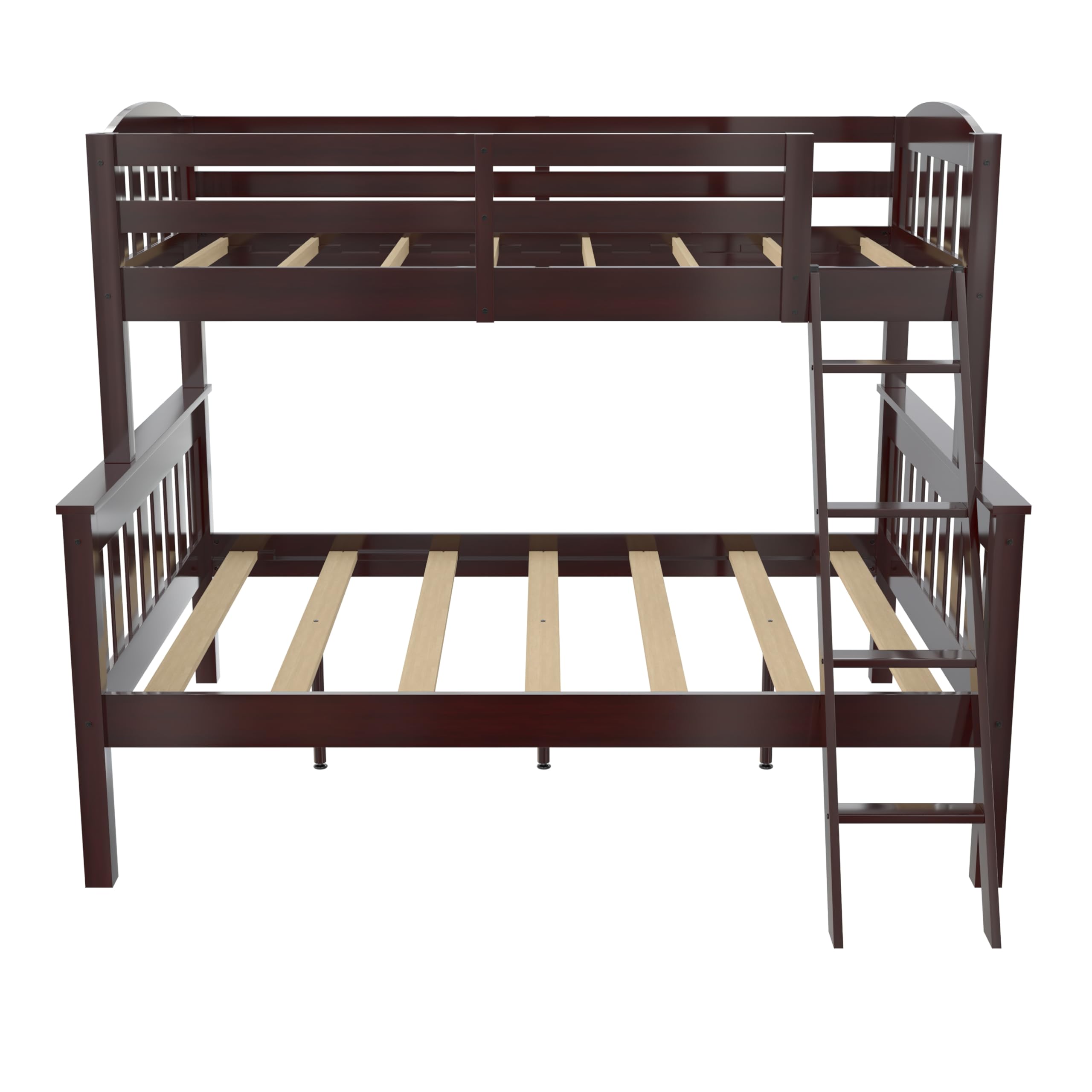 DHP Airlie Convertible Wood Bunk Bed for Kids & Teens - Twin Over Full Stackable Detachable Bed Frame with Angled Ladder & High Guardrail - No Box Spring Needed - Espresso Finish - Perfect for Small Bedrooms, Shared Kids Rooms & Sleepovers