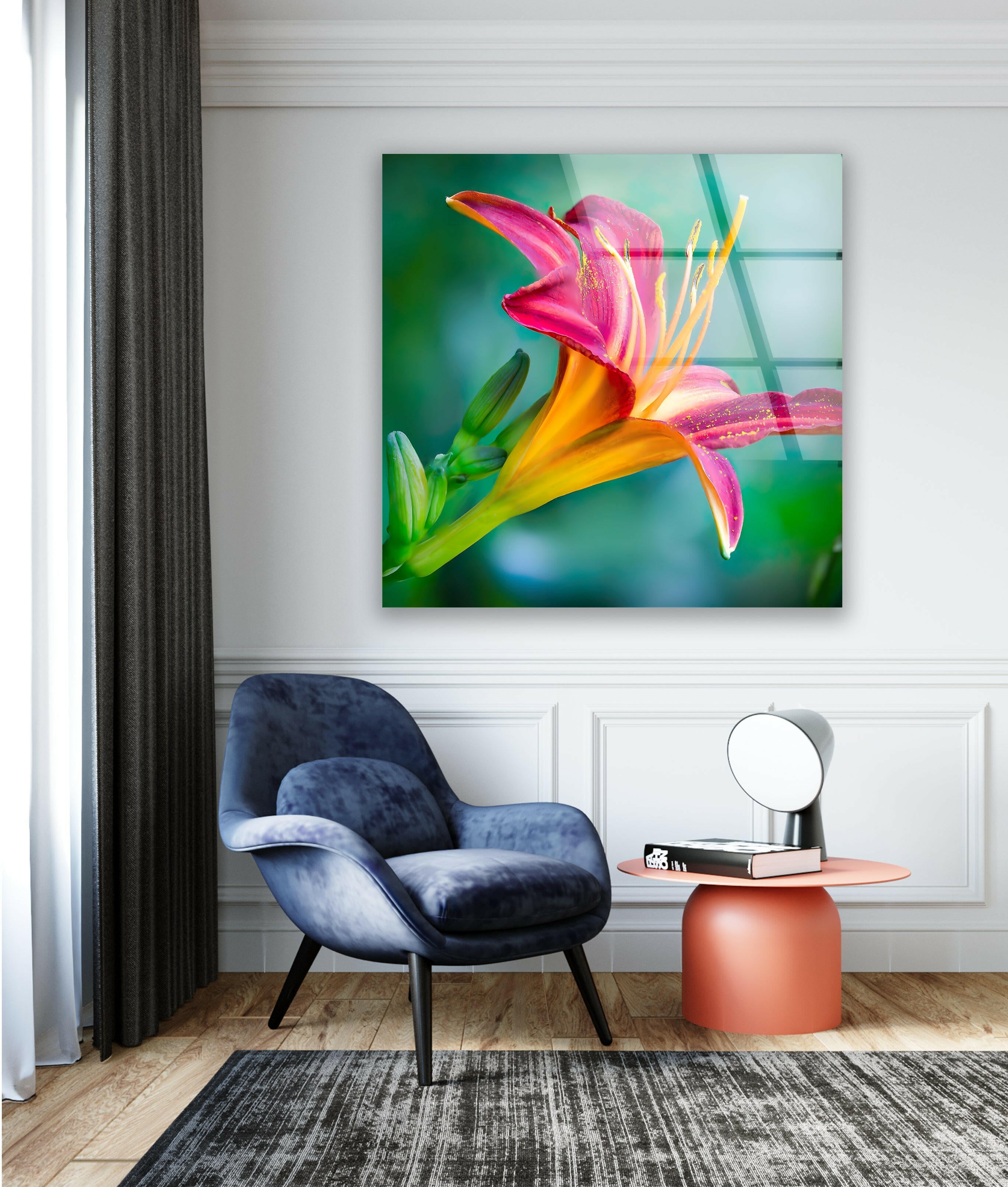 Pink Lily Glass Wall Art - Handmade Floral Decor for Living Room, Bedroom & Office - Elegant Home Decoration & Unique Gift Idea