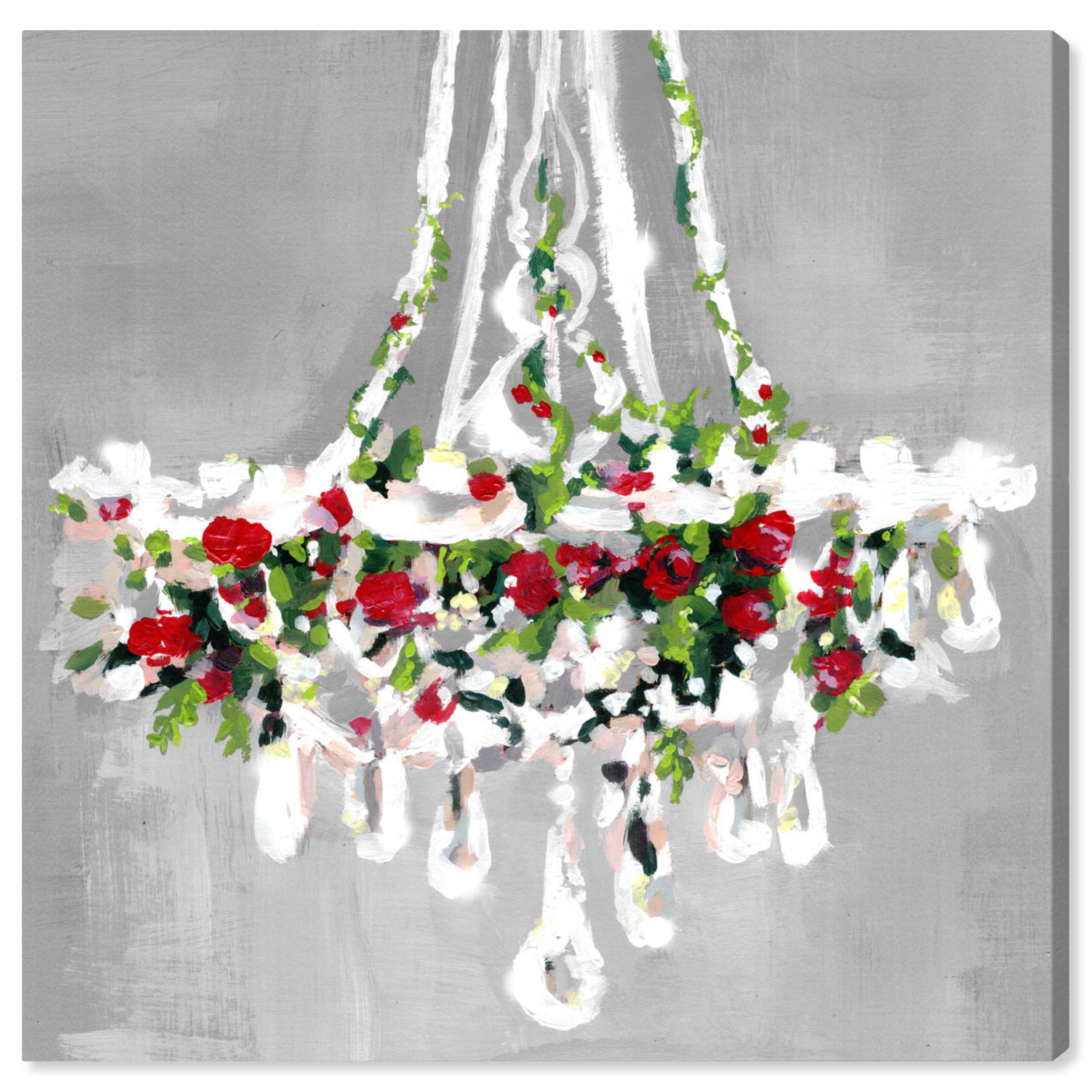 Oliver Gal Artist Co. Christmas Chandelier Wall Art Canvas Print - 24x24 Inch Holiday Home Decor in White & Red - Perfect for Living Room, Bedroom & Christmas Party Decoration