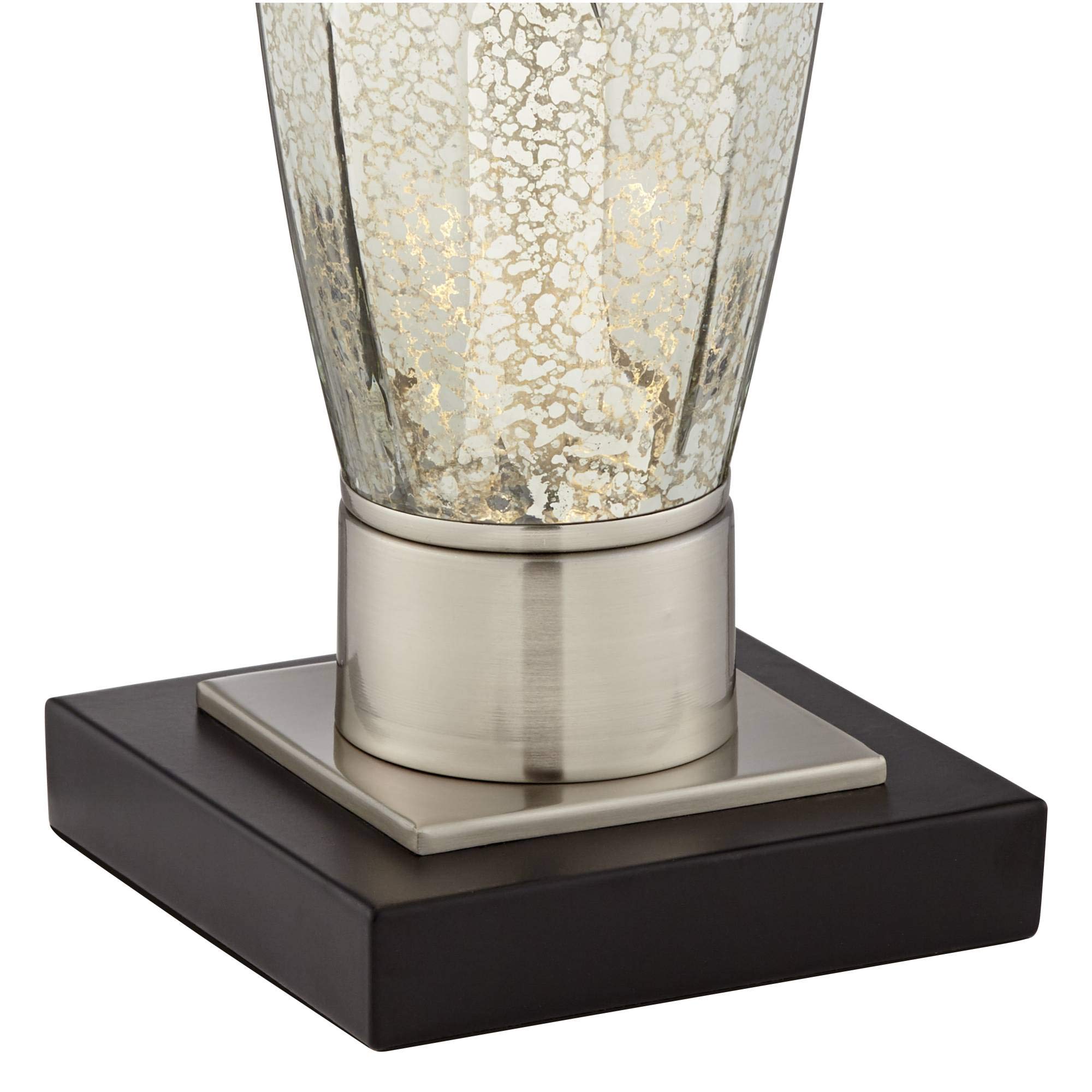 Regency Hill Landro Modern Luxury Table Lamps - Set of 2 Mercury Glass Silver Black Fabric Tapered Drum Shade, 27.5