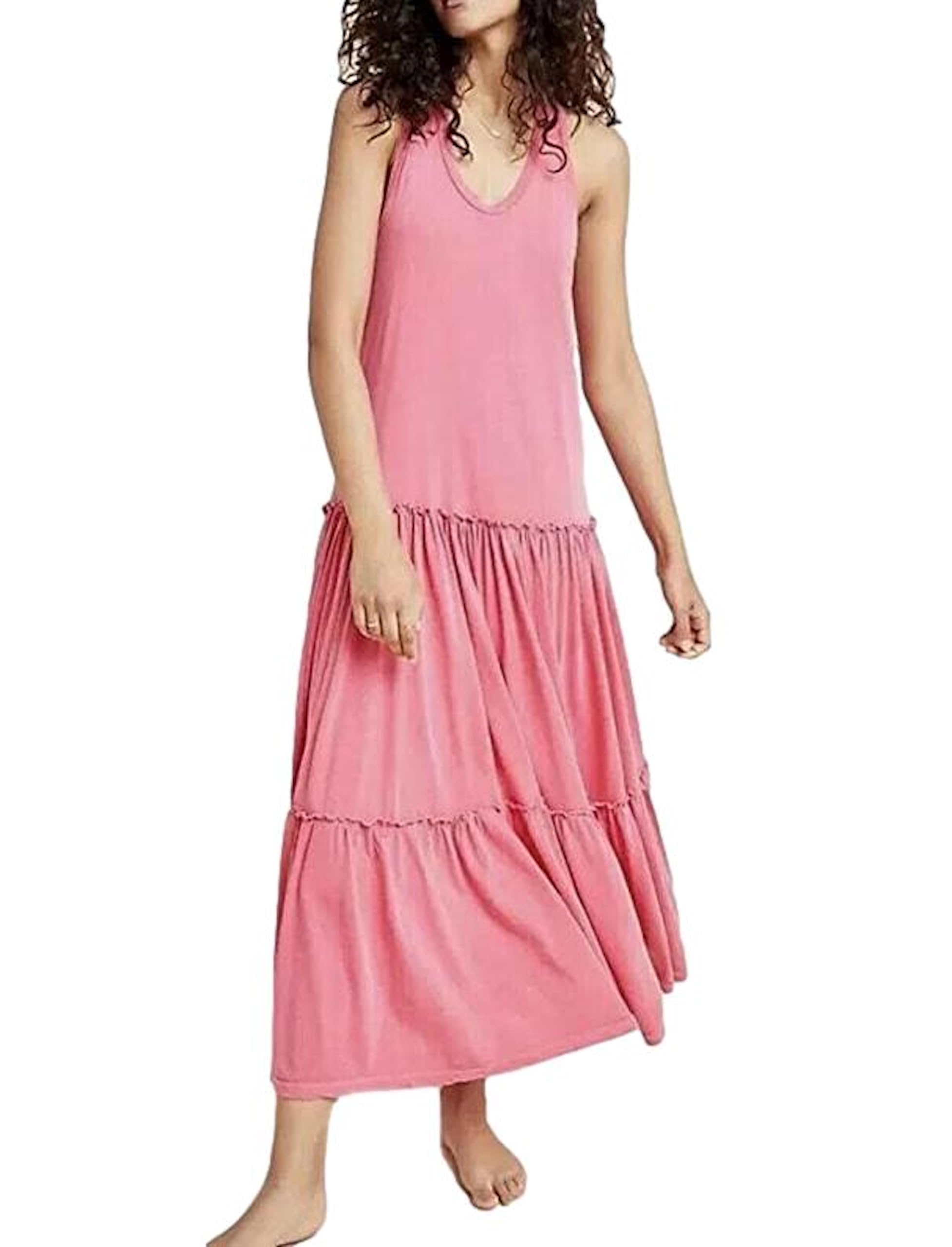SUNDRY Women's Tiered Sleeveless Racerback Maxi Dress - Summer Beach Party, Vacation, Casual Wear