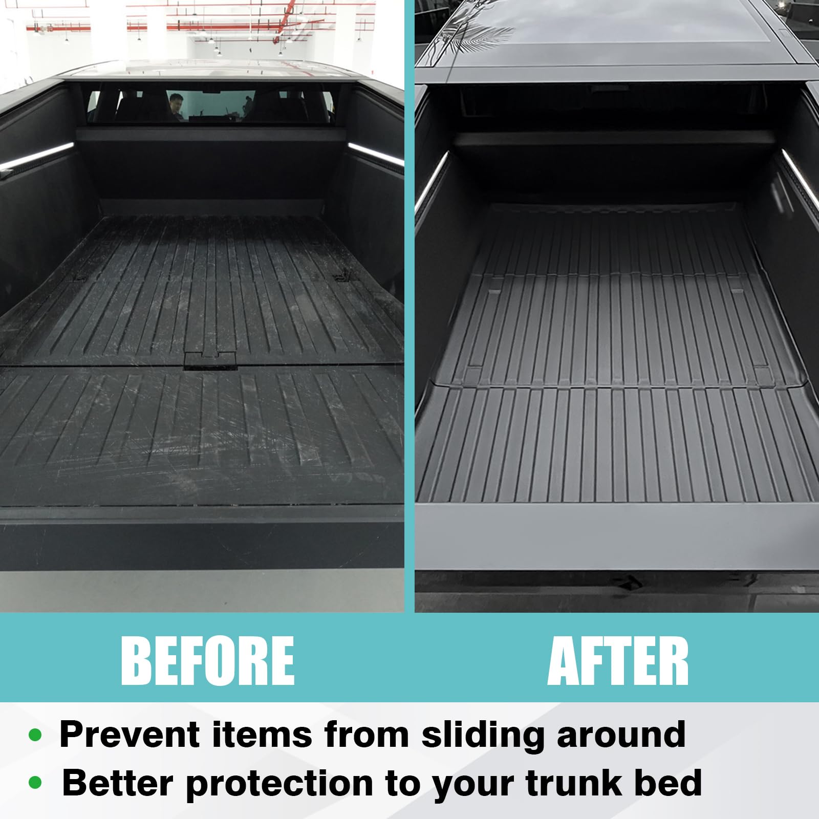 BestEvMod Heavy-Duty TPE Truck Bed Mat for Tesla Cybertruck 2023-2024 | All-Weather Protection Cargo Liner | Anti-Slip & Durable Pickup Accessories | Perfect for Camping, Hauling & Off-Road Adventures (Black)