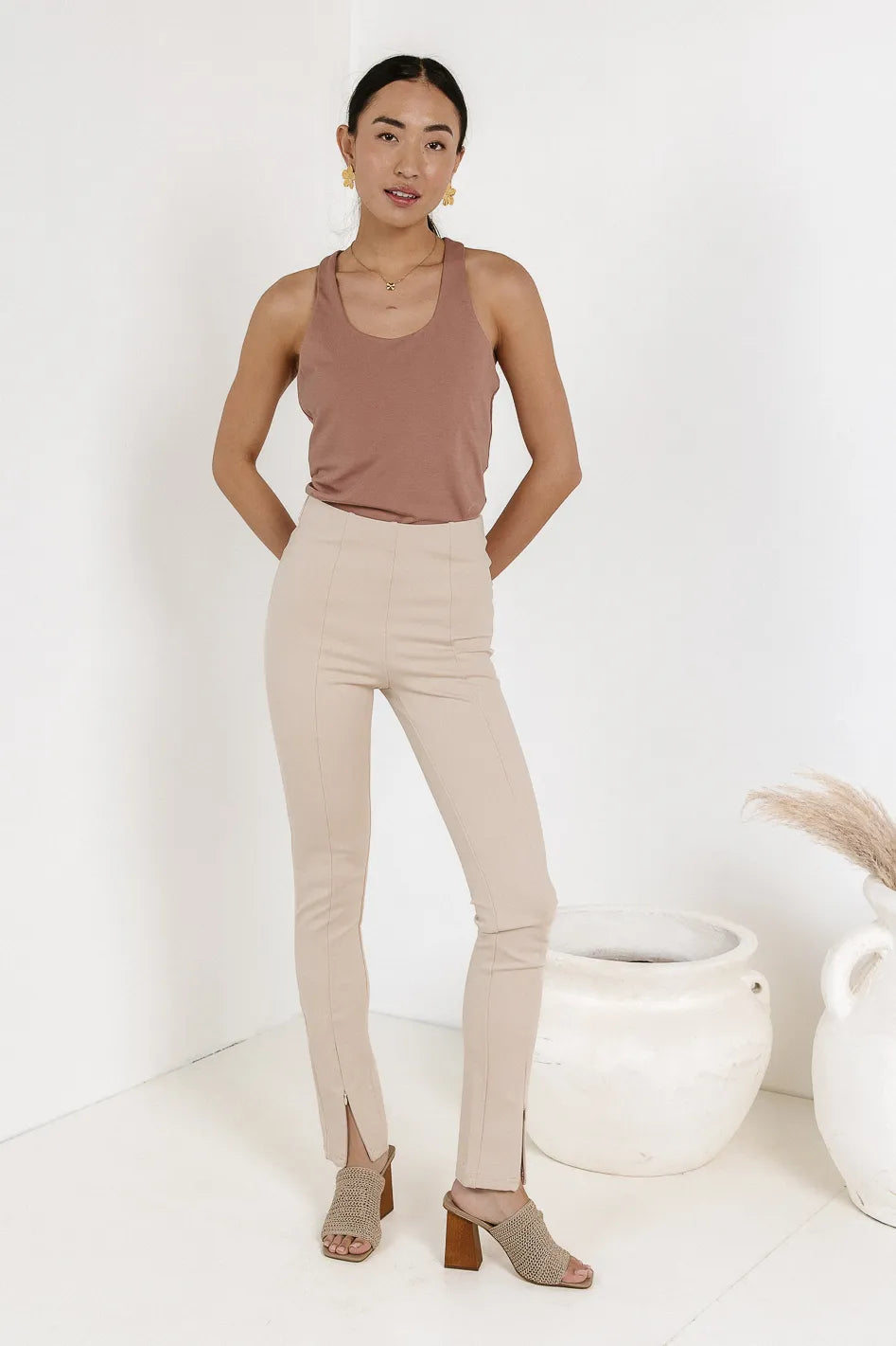 Erin Pants in Tan - Women's Casual High-Waist Trousers | Final Sale | Perfect for Office Wear, Travel & Everyday Outfits
