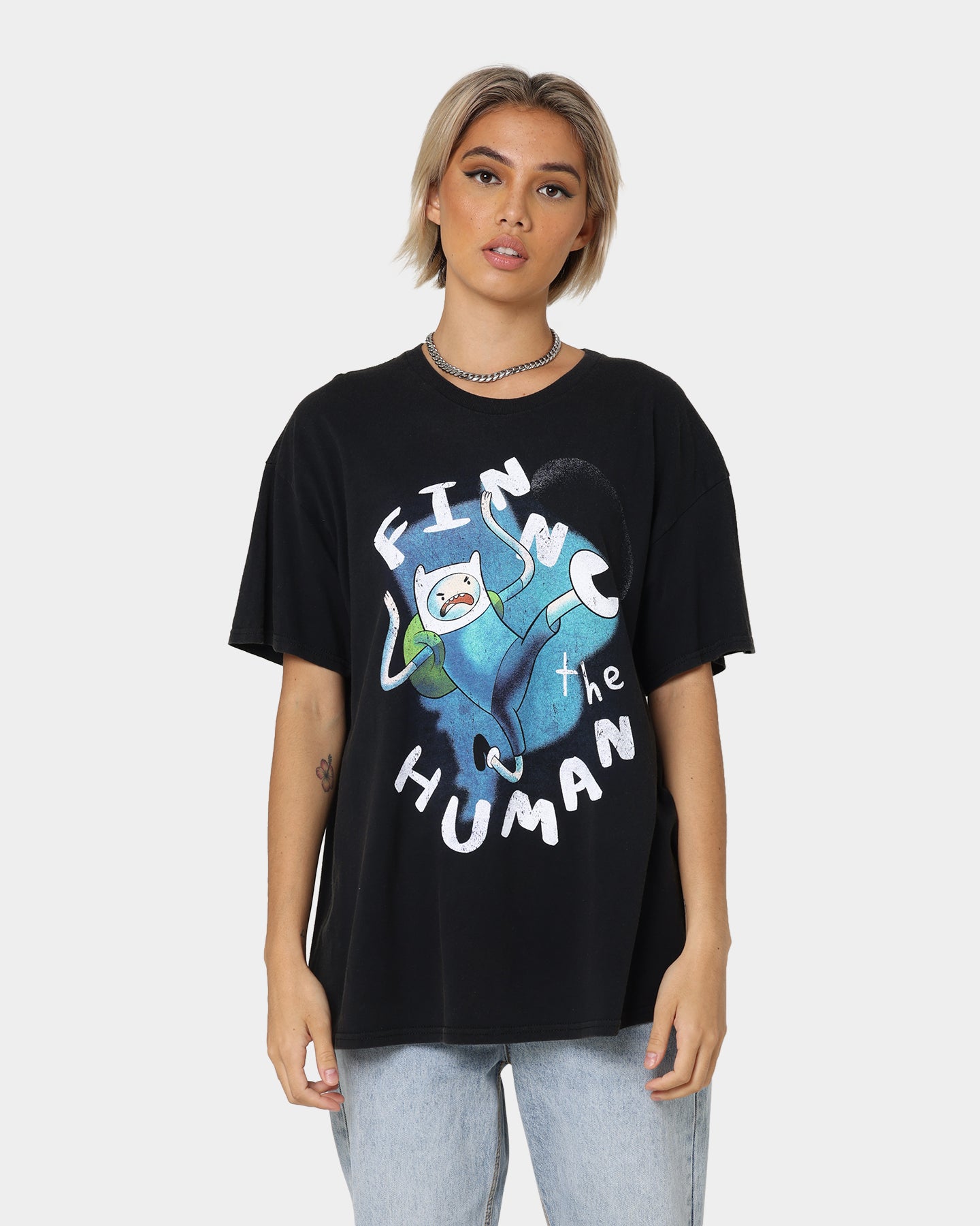 Vintage Adventure Time Finn The Human Graphic T-Shirt - Black Wash - Retro Cartoon Tee for Men & Women - Perfect for Cosplay, Casual Wear & Fan Gifts