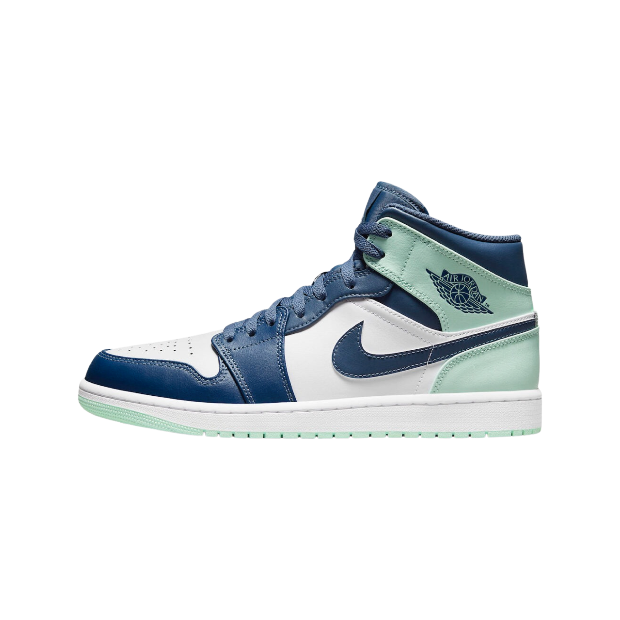 Air Jordan 1 Mid Sneakers - Mystic Navy, Mint & White Colorway - Perfect for Basketball, Streetwear & Casual Outfits