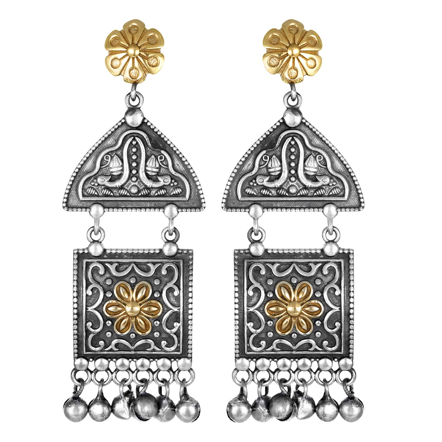 Vintage Oxidized Faux Stone Studded Dangle Jhumka Earrings - Indian Ethnic Antique Jewelry for Women & Girls | Perfect for Weddings, Parties & Cultural Events
