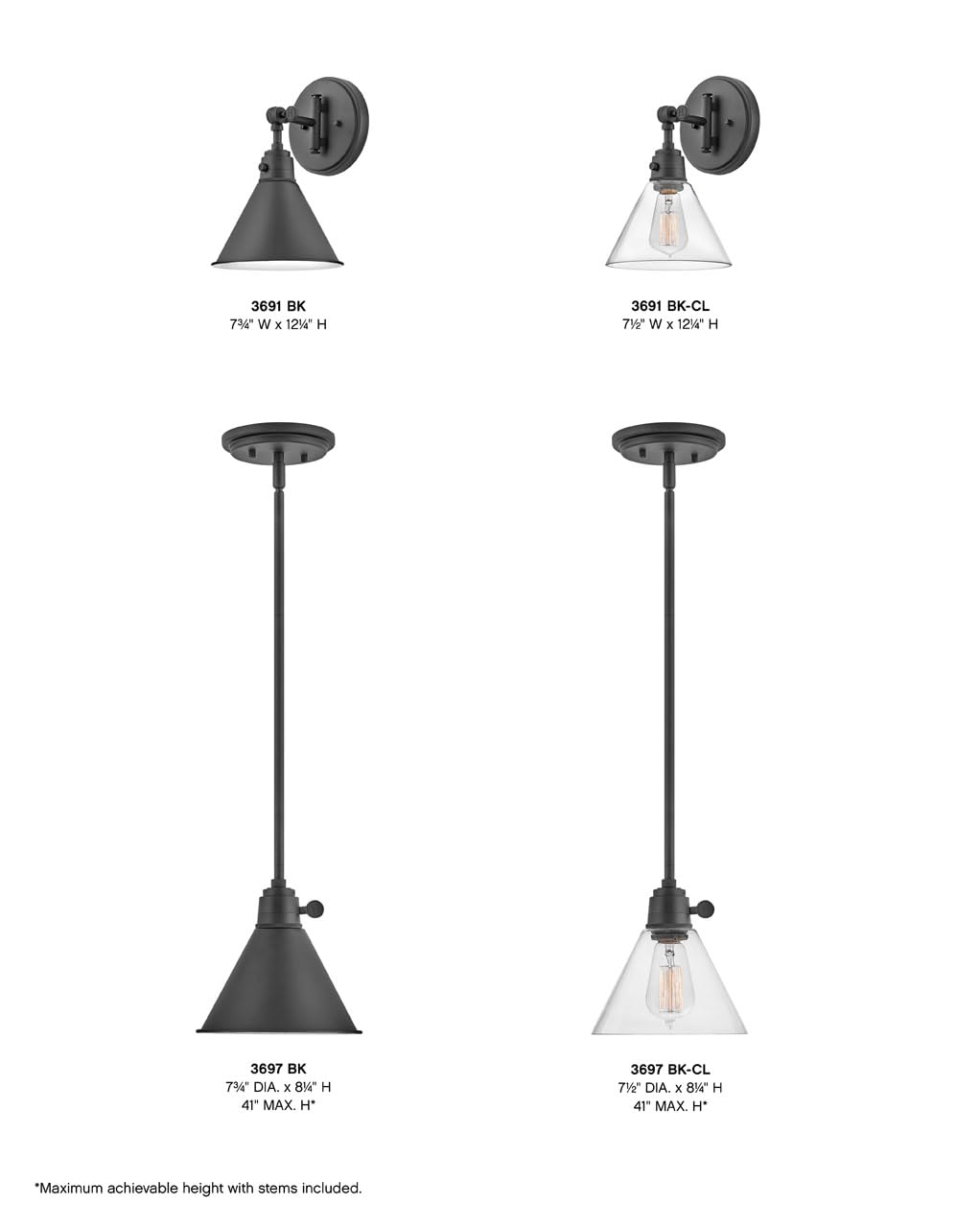 Hinkley Arti 3691BK-CL Adjustable Wall Sconce Light Fixture - Black with Clear Glass Shade, Single Pivot Point, On/Off Switch - Perfect for Bedroom, Hallway, or Entryway Lighting