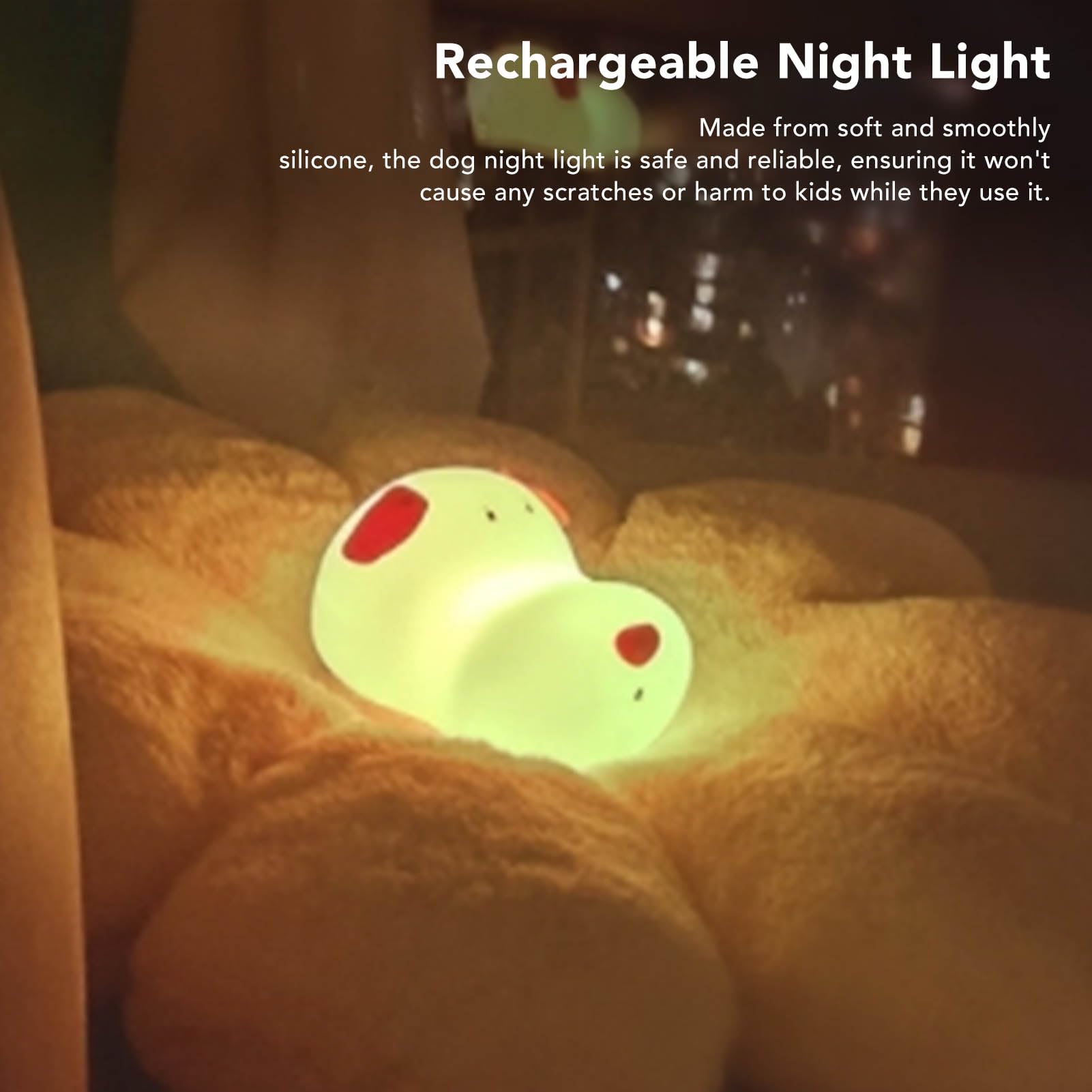 Dog Night Light - Color Changing Silicone Lamp with Adjustable Brightness, 1200mAh Rechargeable Battery | Perfect for Bedside, Nursery, Pet Room & Gift Giving