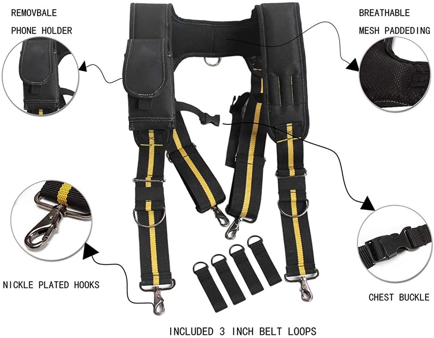 Heavy Duty Work Belt with Adjustable Back Support - Multi-Function Carpenter Tool Belt for Electricians & Maintenance - Nail Pocket Storage Kit | Perfect for Construction, Woodworking & DIY Home Repair Projects